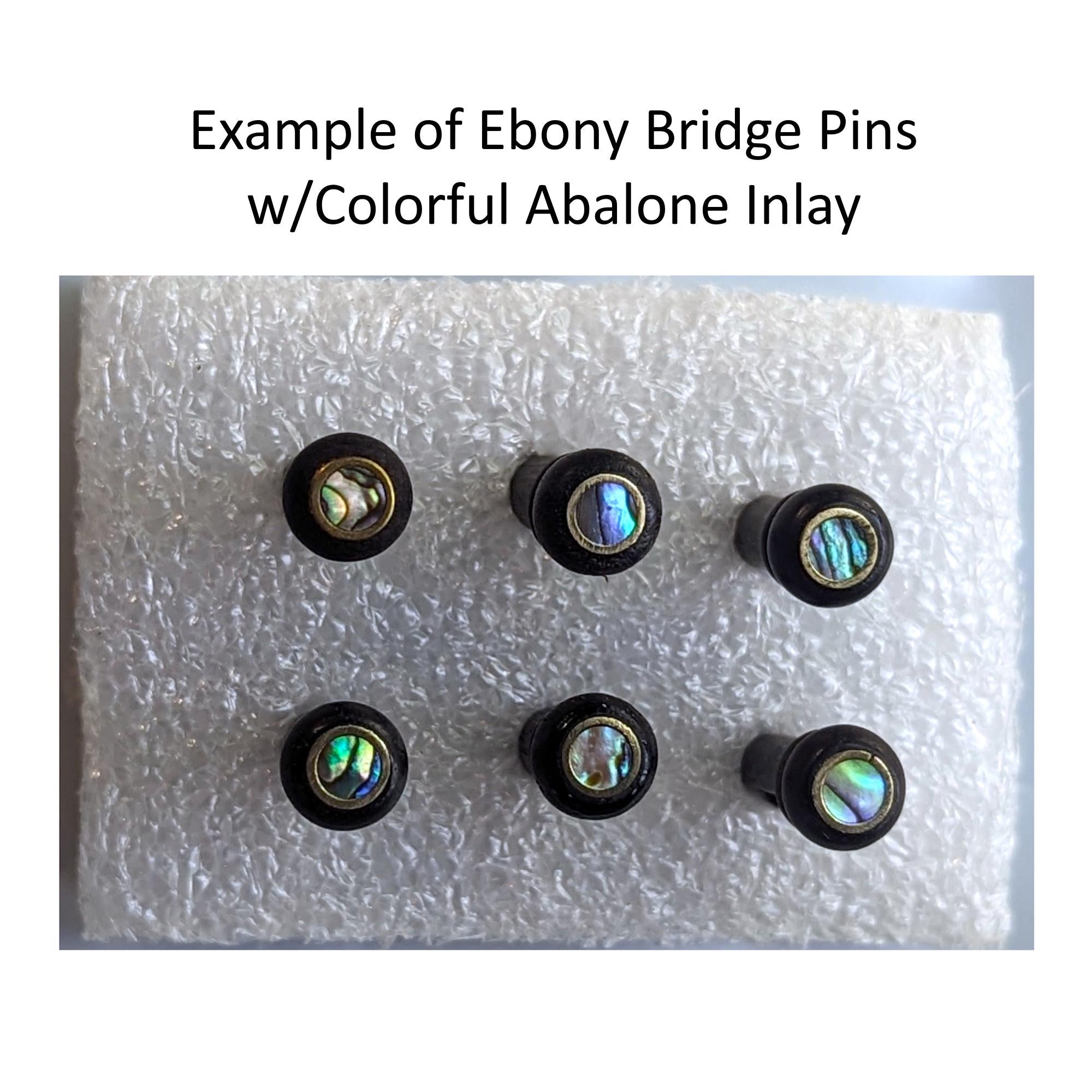 Ebony Bridge Pin Set Abalone Inlay, Acoustic Guitar Upgrade Hardware, Natural Wood Optional Readmer