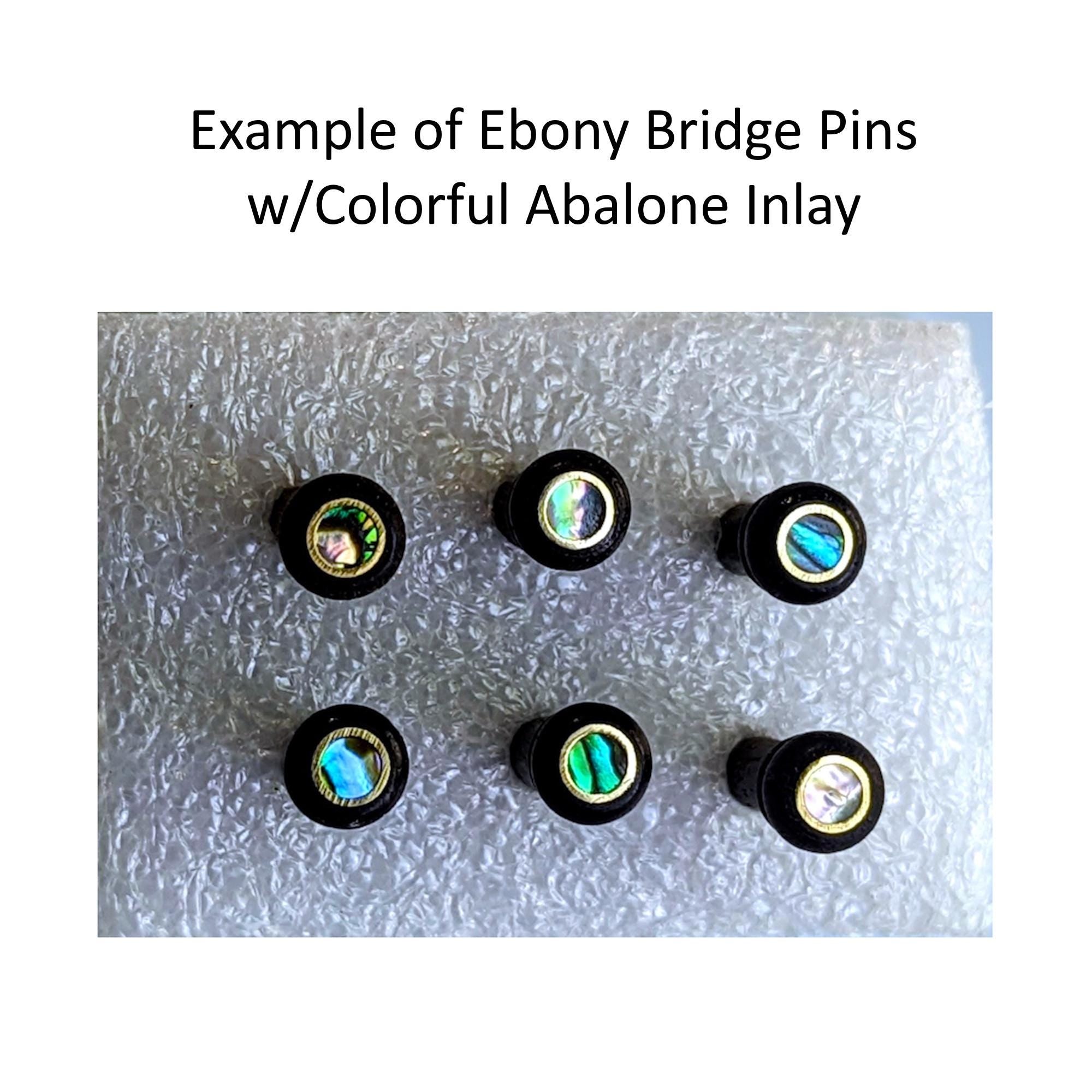 Ebony Bridge Pin Set Abalone Inlay, Acoustic Guitar Upgrade Hardware, Natural Wood Optional Readmer