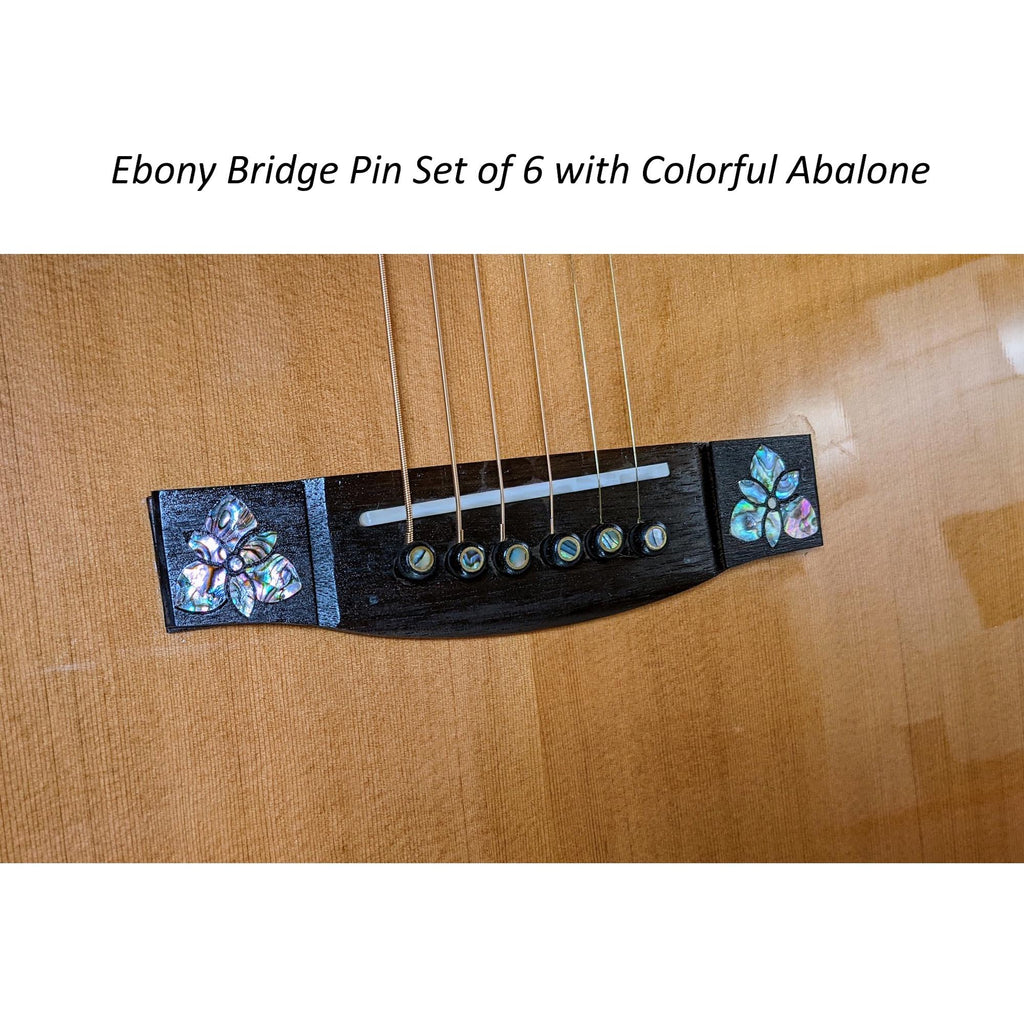 Ebony Bridge Pin Set Abalone Inlay, Acoustic Guitar Upgrade Hardware, Natural Wood Optional Readmer
