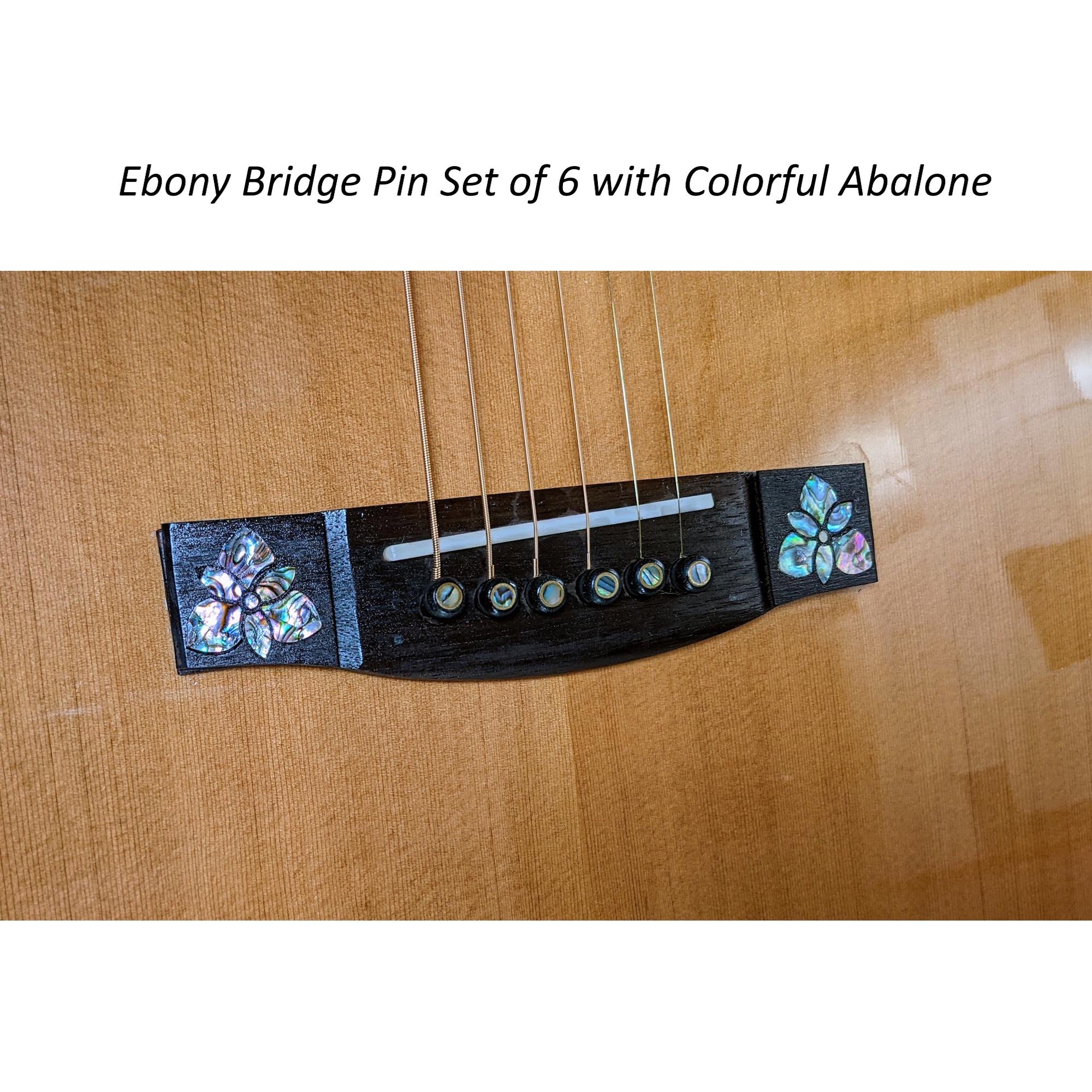 Ebony Bridge Pin Set Abalone Inlay, Acoustic Guitar Upgrade Hardware, Natural Wood Optional Readmer