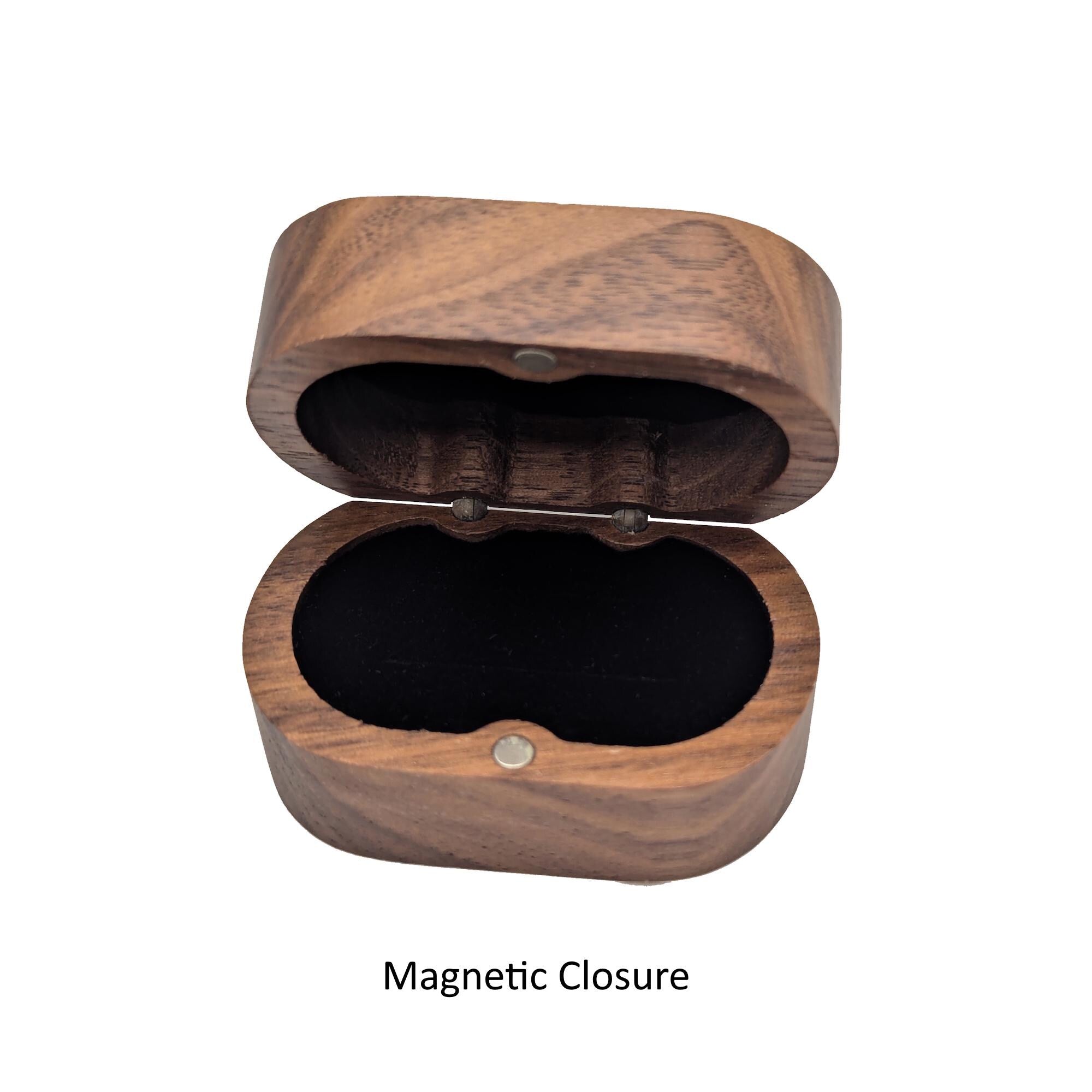 Handcrafted Walnut Double Ring Box – Plush Black Lining, Hidden Brass Hinges