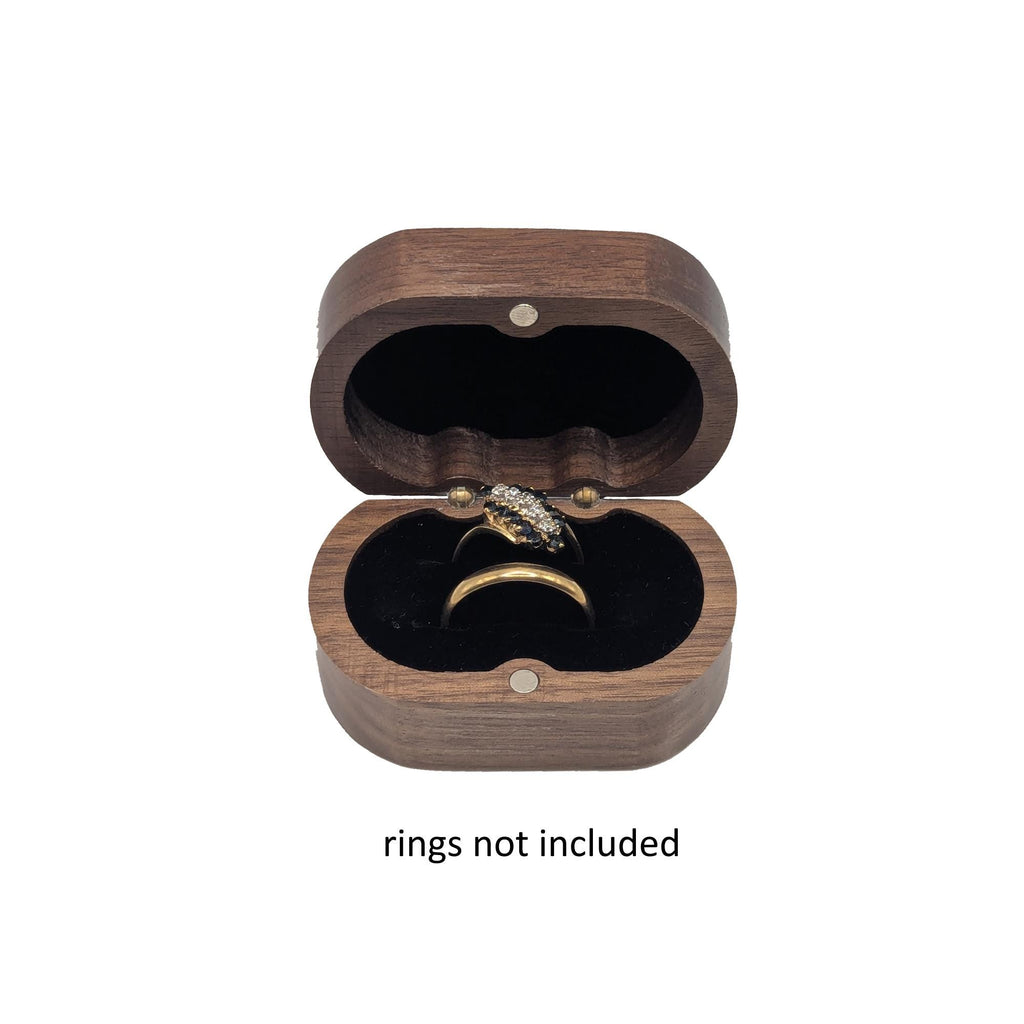 Handcrafted Walnut Double Ring Box – Plush Black Lining, Hidden Brass Hinges
