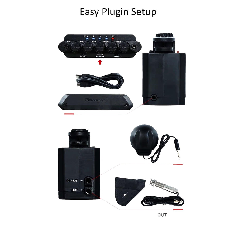 Skysonic R2 Resonance Acoustic Guitar Pickup with Delay, Reverb, Chorus Effect No Amp Required
