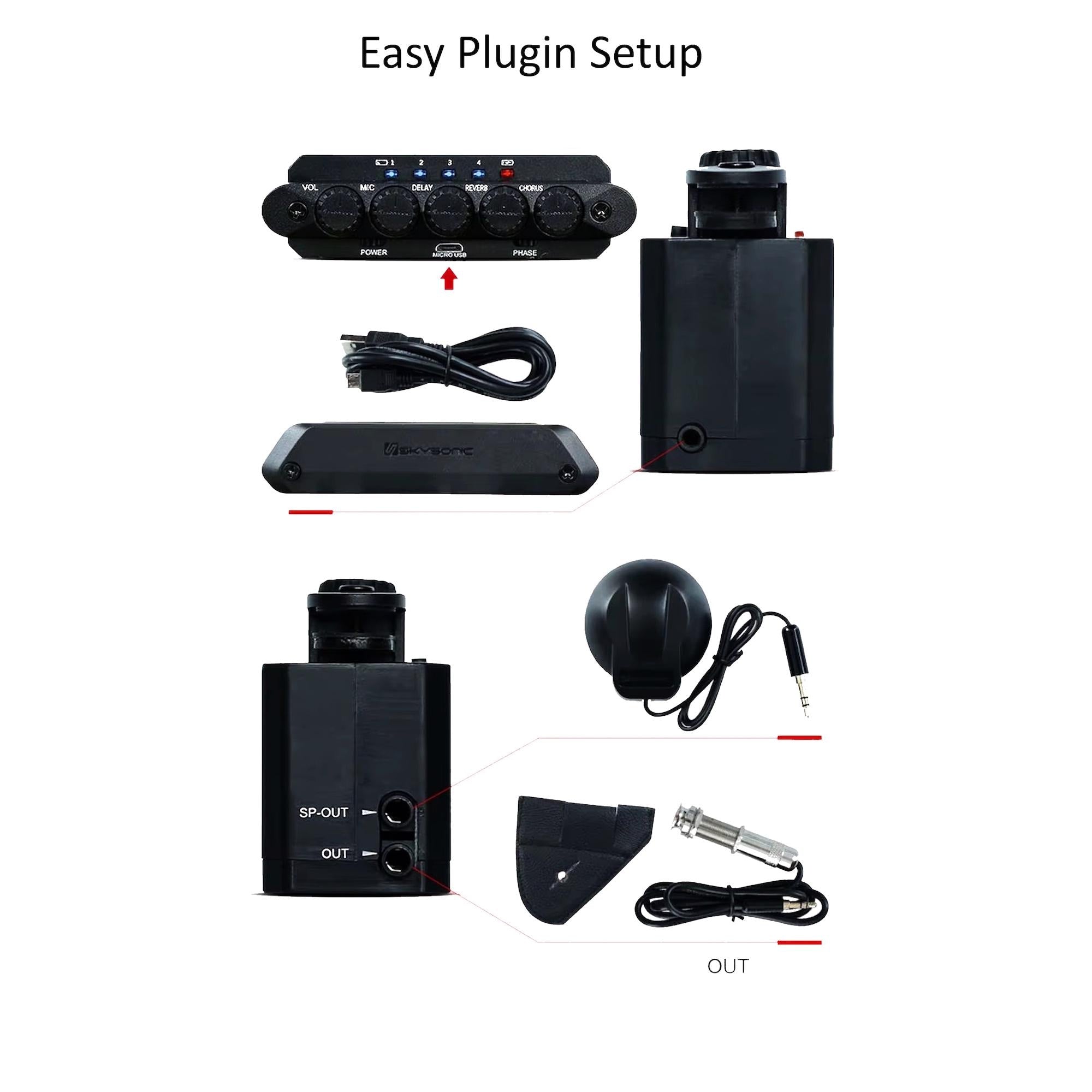 Skysonic R2 Resonance Acoustic Guitar Pickup with Delay, Reverb, Chorus Effect No Amp Required