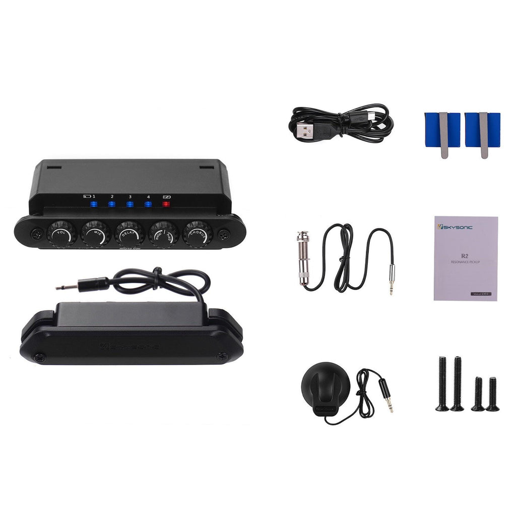 Skysonic R2 Resonance Acoustic Guitar Pickup with Delay, Reverb, Chorus Effect No Amp Required