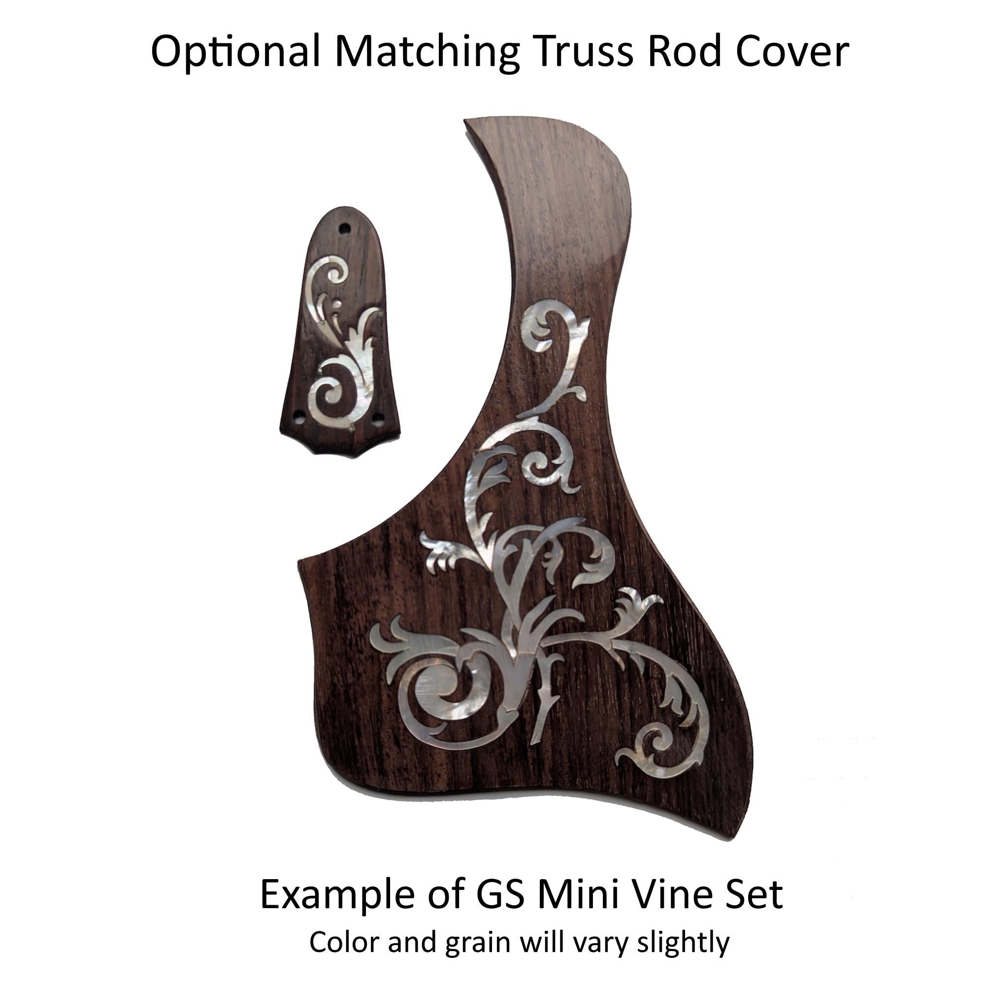 Made to Fit Taylor Guitars- Rosewood Pickguard with White Mother of Pearl Vine Inlay