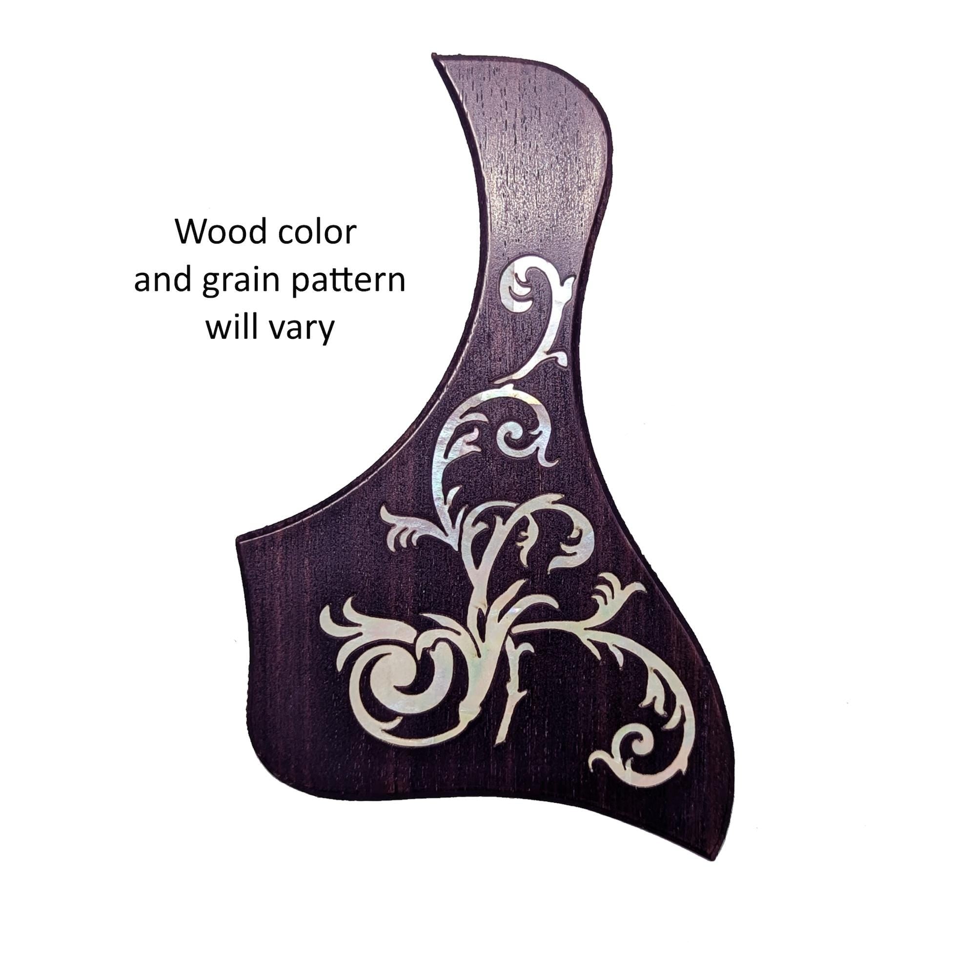 Made to Fit Taylor Guitars- Rosewood Pickguard with White Mother of Pearl Vine Inlay