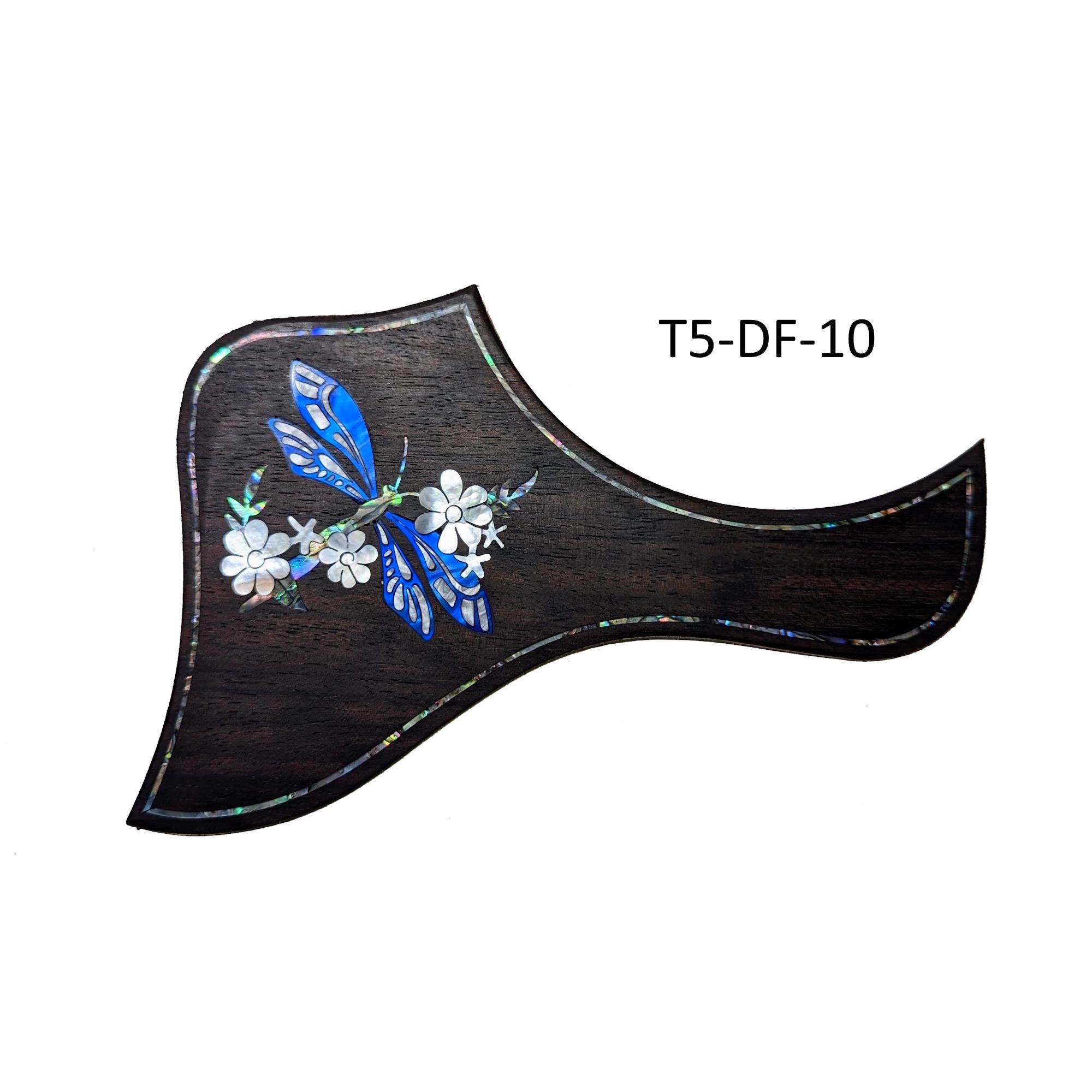 Dragonfly Flower Guitar Pickguard: Mother of Pearl Abalone Rosewood - Fits Taylor Guitars T5