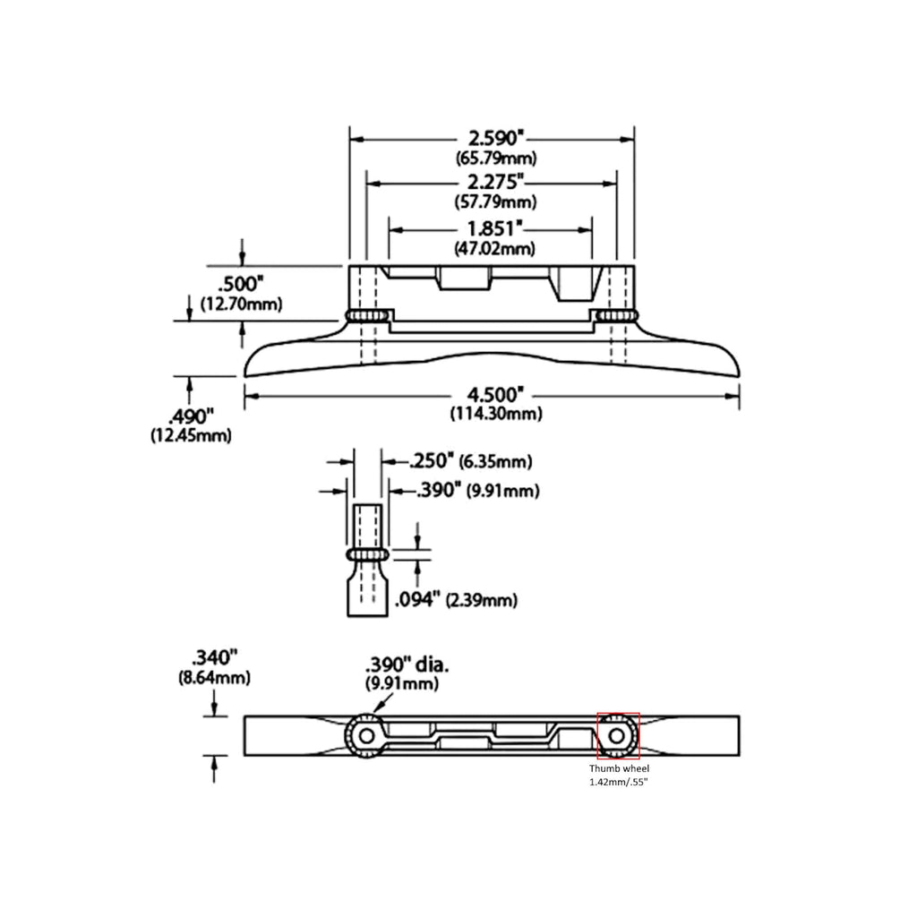 Pro Series Ebony Mandolin Bridge Adjustable Compensated: Solid Brass Hardware, Unslotted Saddle