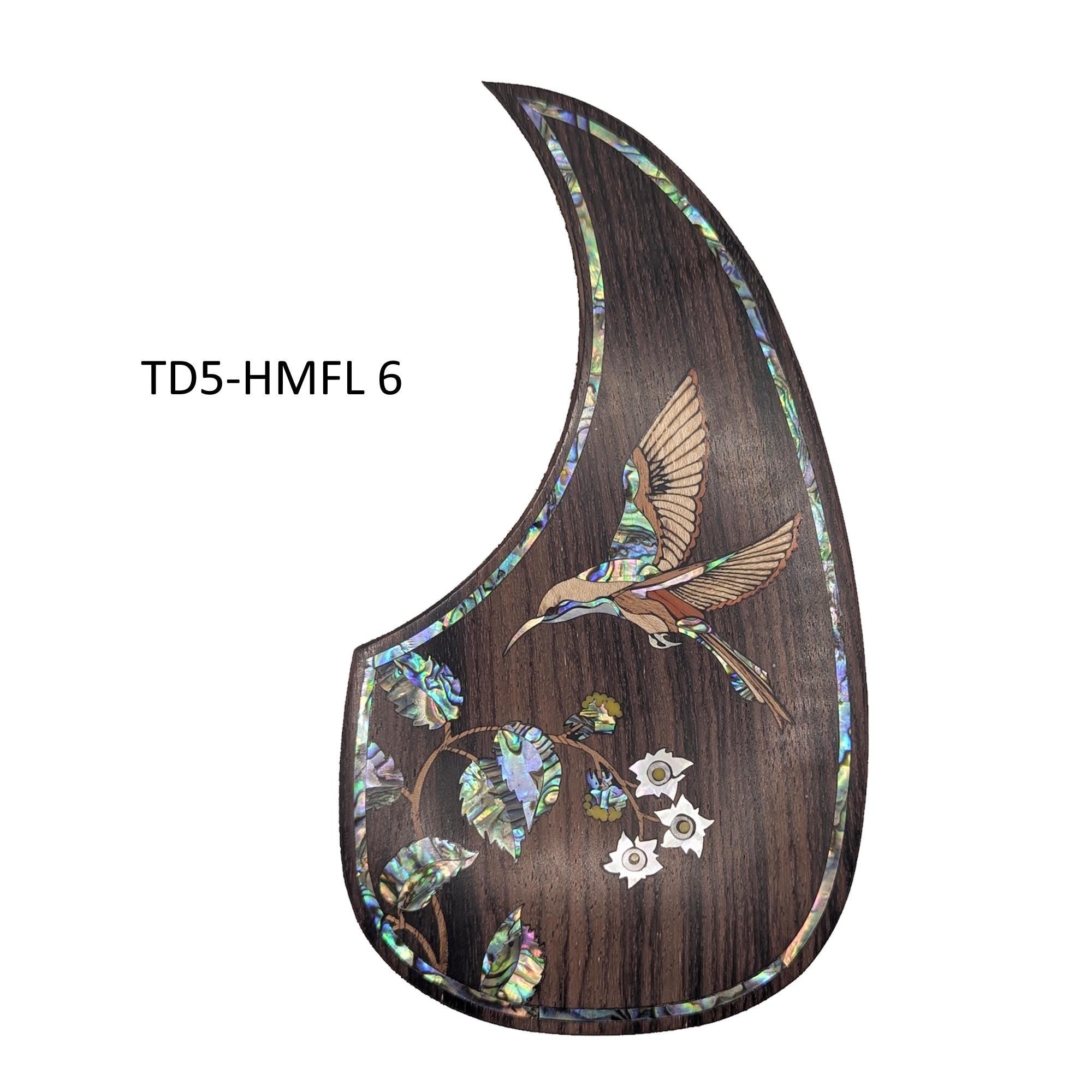 Guitar Pickguard Hummingbird and Flowers Abalone & Mother of Pearl Inlay- Handcrafted Parts