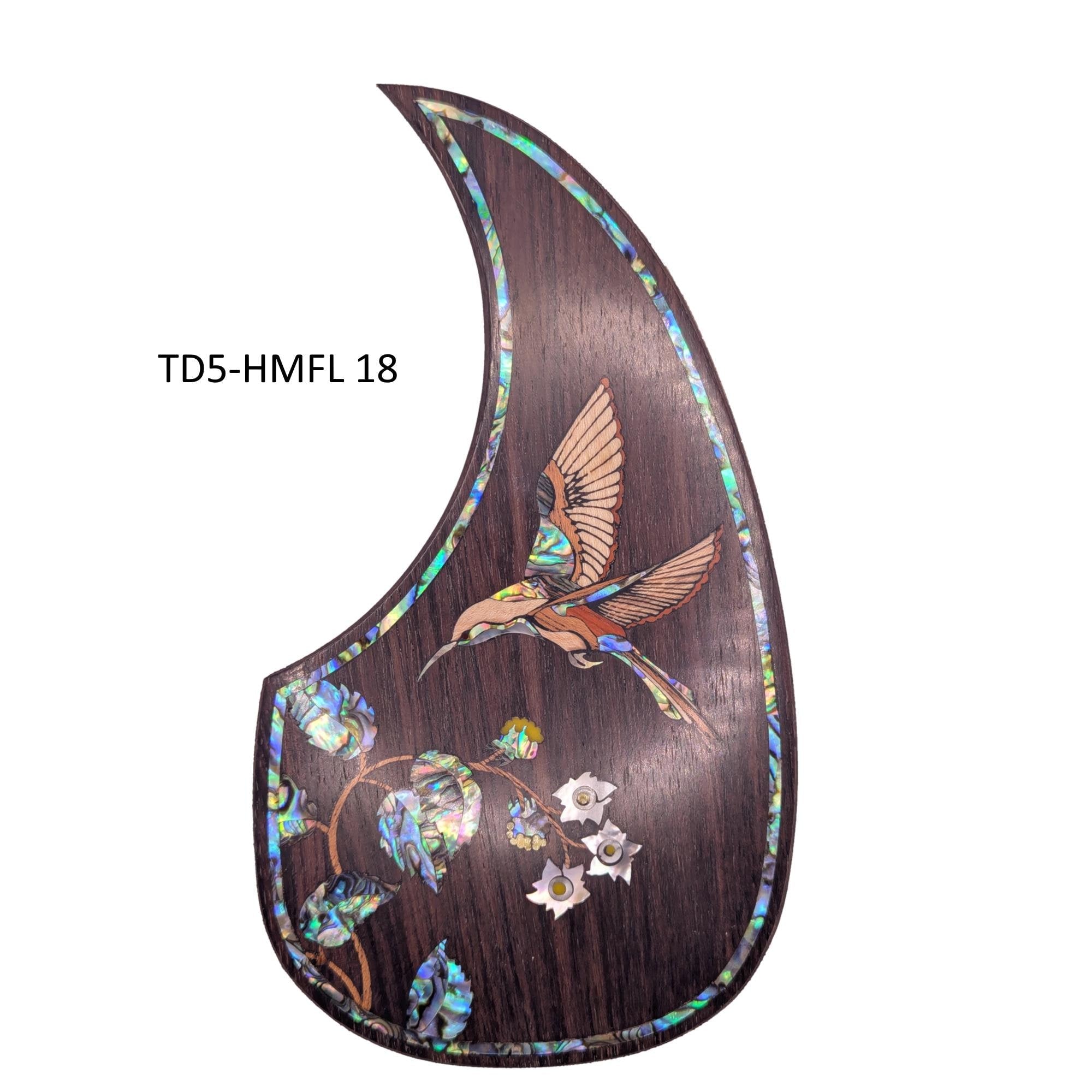 Guitar Pickguard Hummingbird and Flowers Abalone & Mother of Pearl Inlay- Handcrafted Parts