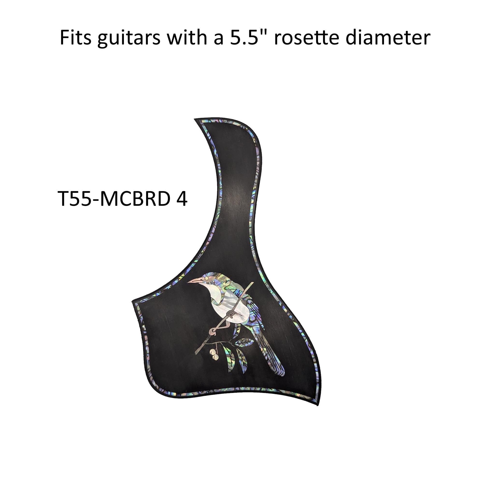 Mockingbird Design Guitar Pickguard Blue-Green Abalone & White Mother-of-Pearl Inlay 5.5"