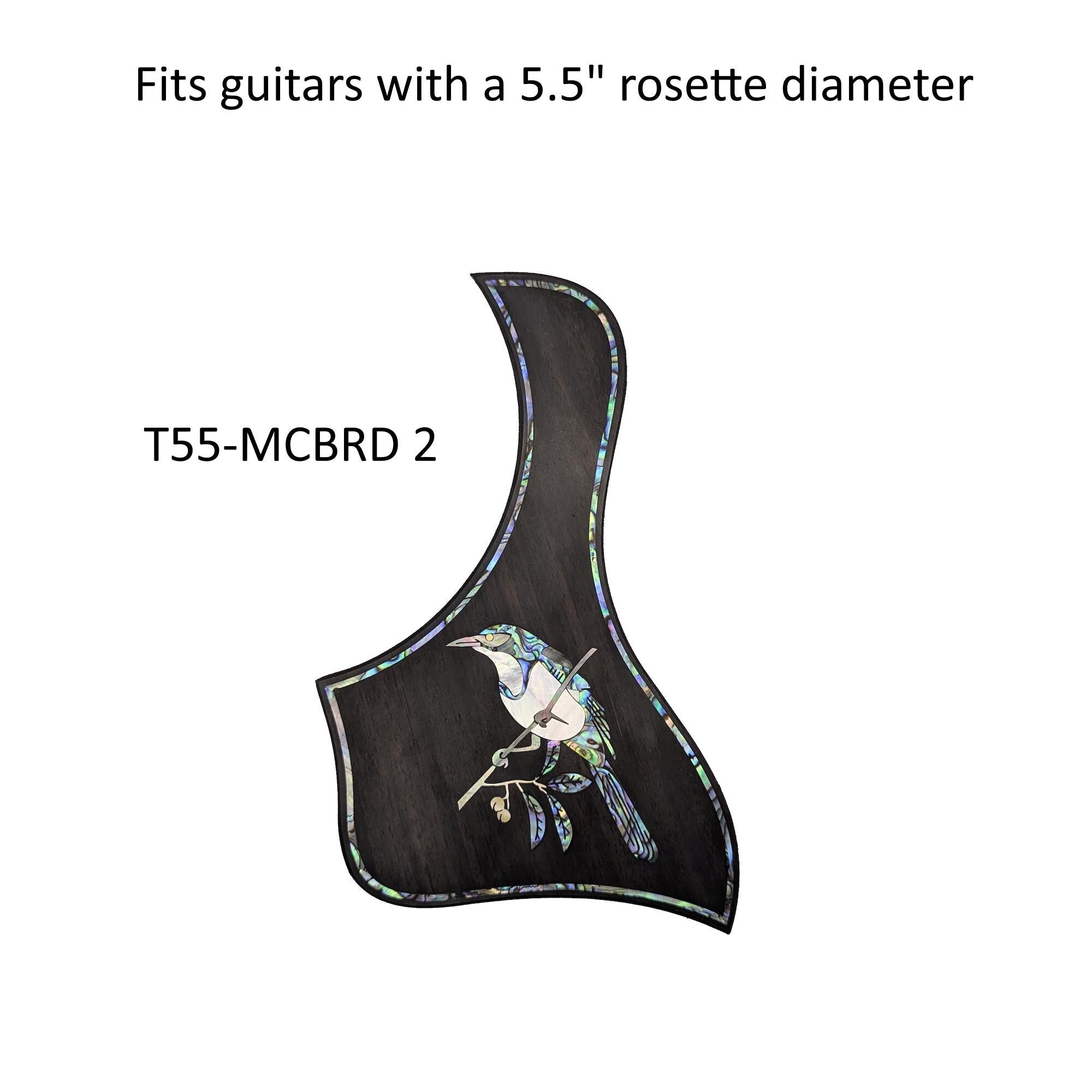 Mockingbird Design Guitar Pickguard Blue-Green Abalone & White Mother-of-Pearl Inlay 5.5"