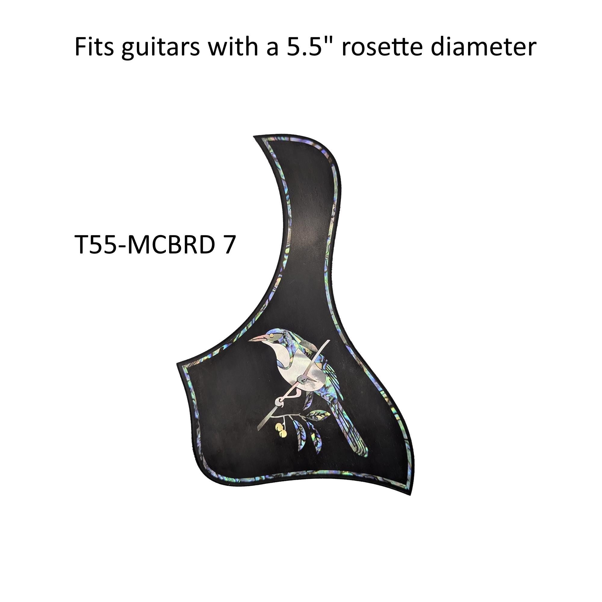 Mockingbird Design Guitar Pickguard Blue-Green Abalone & White Mother-of-Pearl Inlay 5.5"