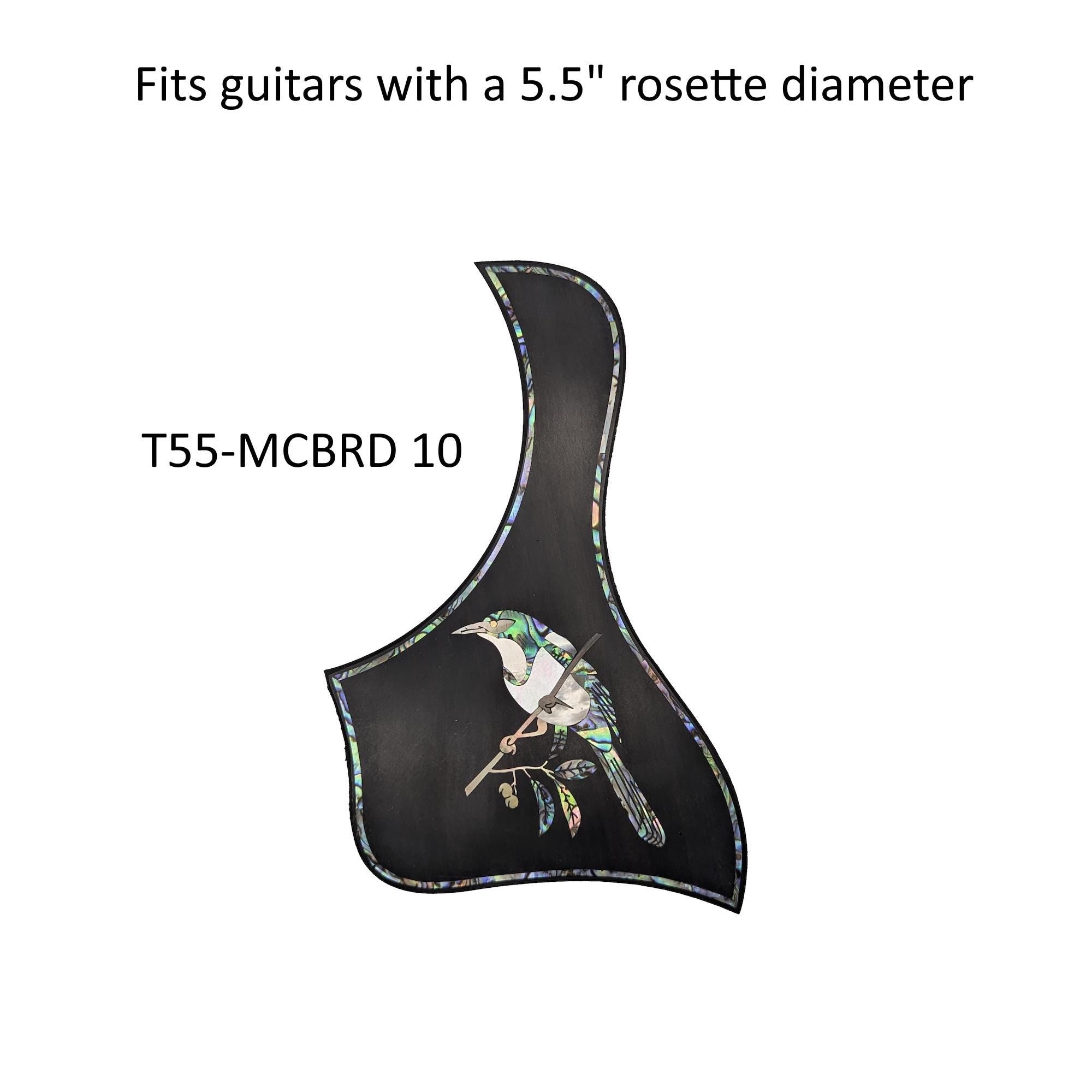 Mockingbird Design Guitar Pickguard Blue-Green Abalone & White Mother-of-Pearl Inlay 5.5"