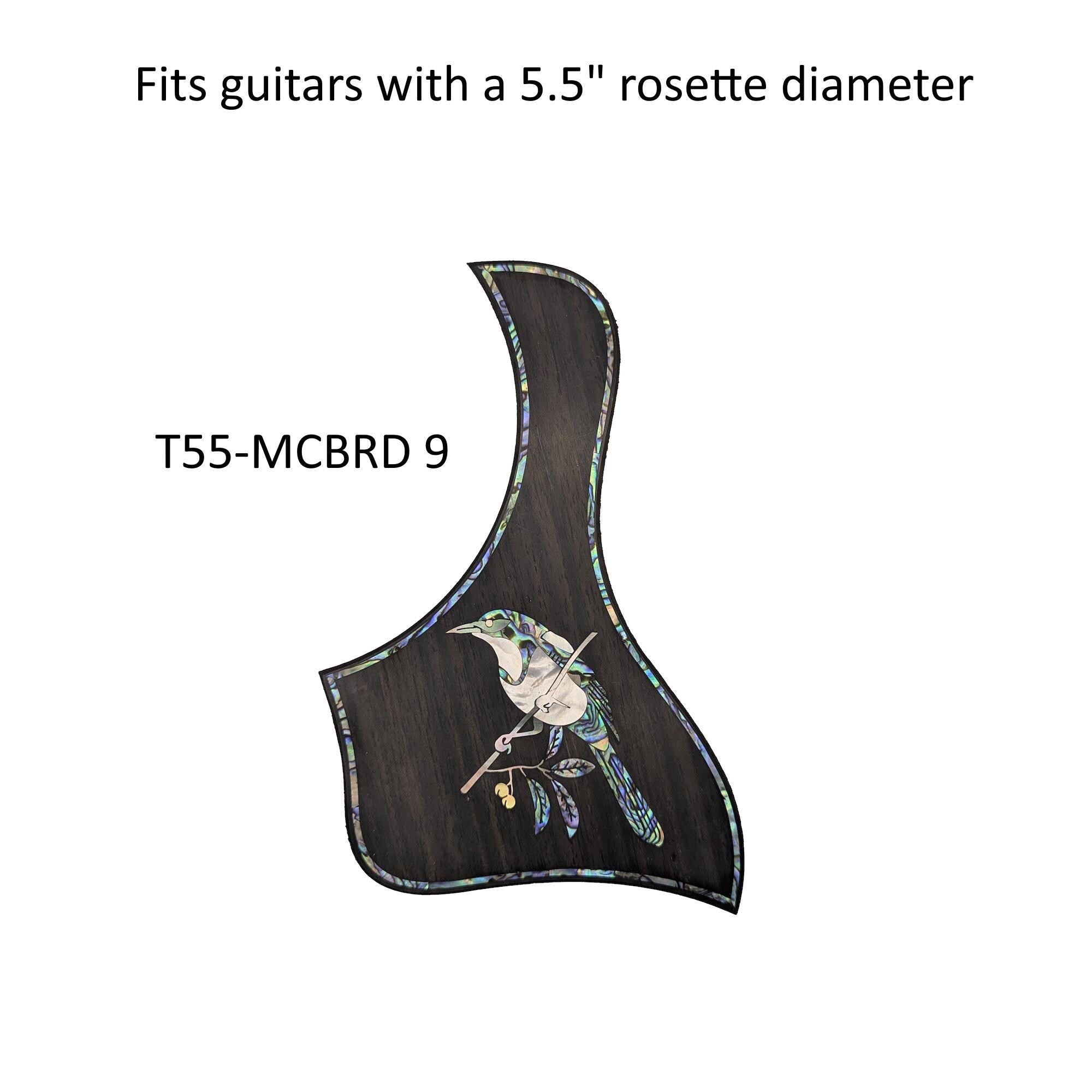 Mockingbird Design Guitar Pickguard Blue-Green Abalone & White Mother-of-Pearl Inlay 5.5"