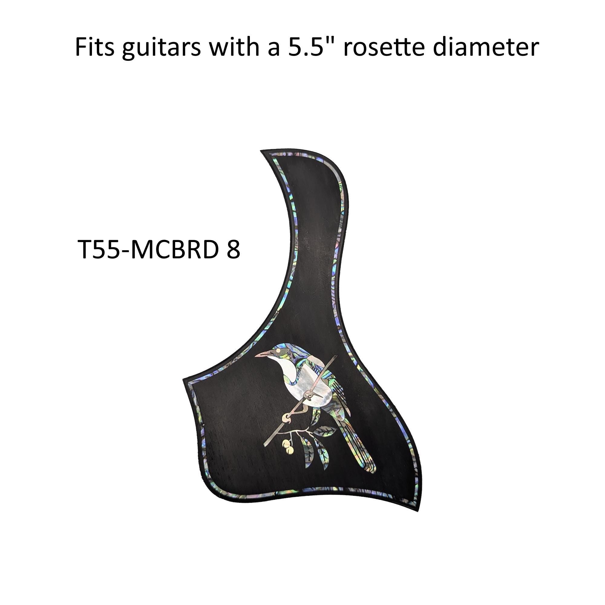 Mockingbird Design Guitar Pickguard Blue-Green Abalone & White Mother-of-Pearl Inlay 5.5"