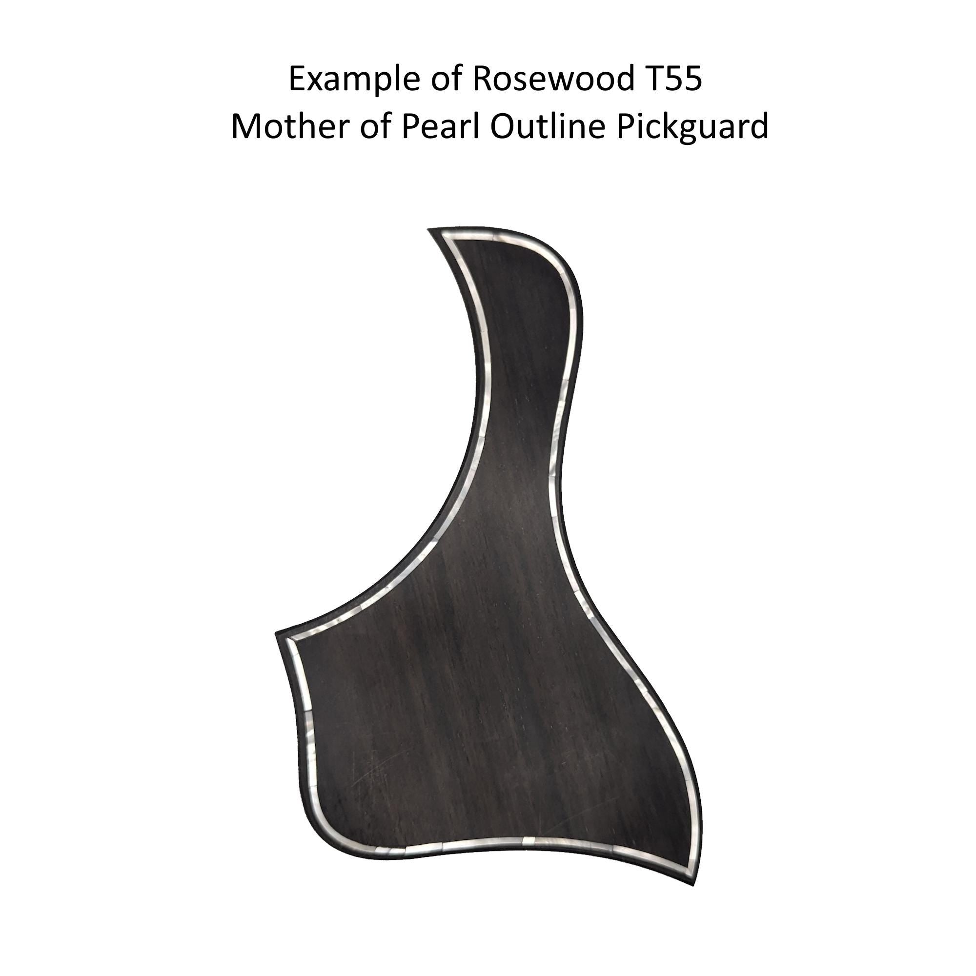 Rosewood Taylor Style Guitar Pickguard: White Mother of Pearl Inlay, Free Mount Option