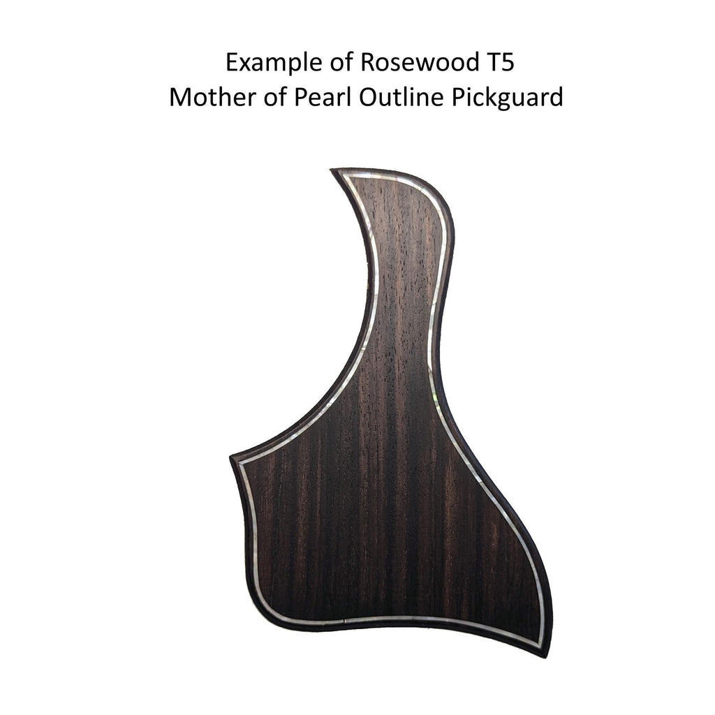 Rosewood Taylor Style Guitar Pickguard: White Mother of Pearl Inlay, Free Mount Option