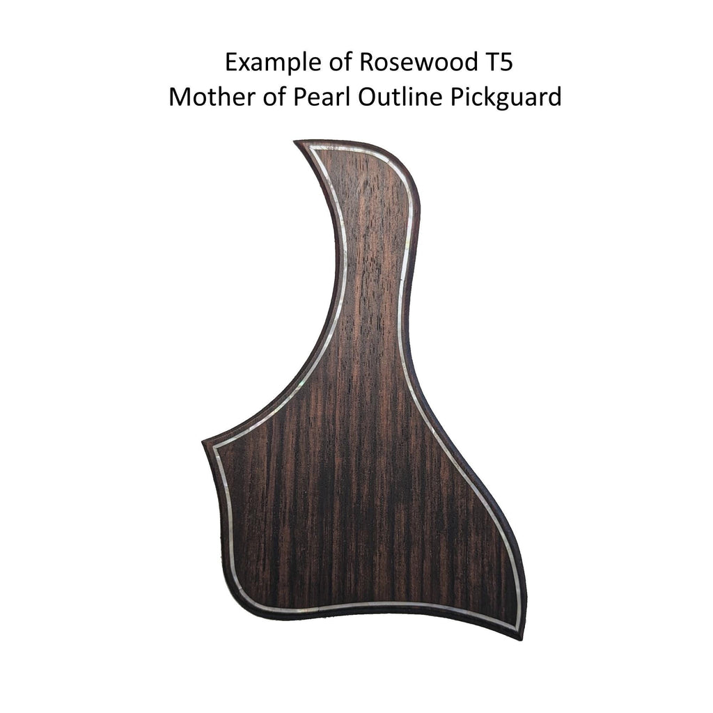 Rosewood Taylor Style Guitar Pickguard: White Mother of Pearl Inlay, Free Mount Option