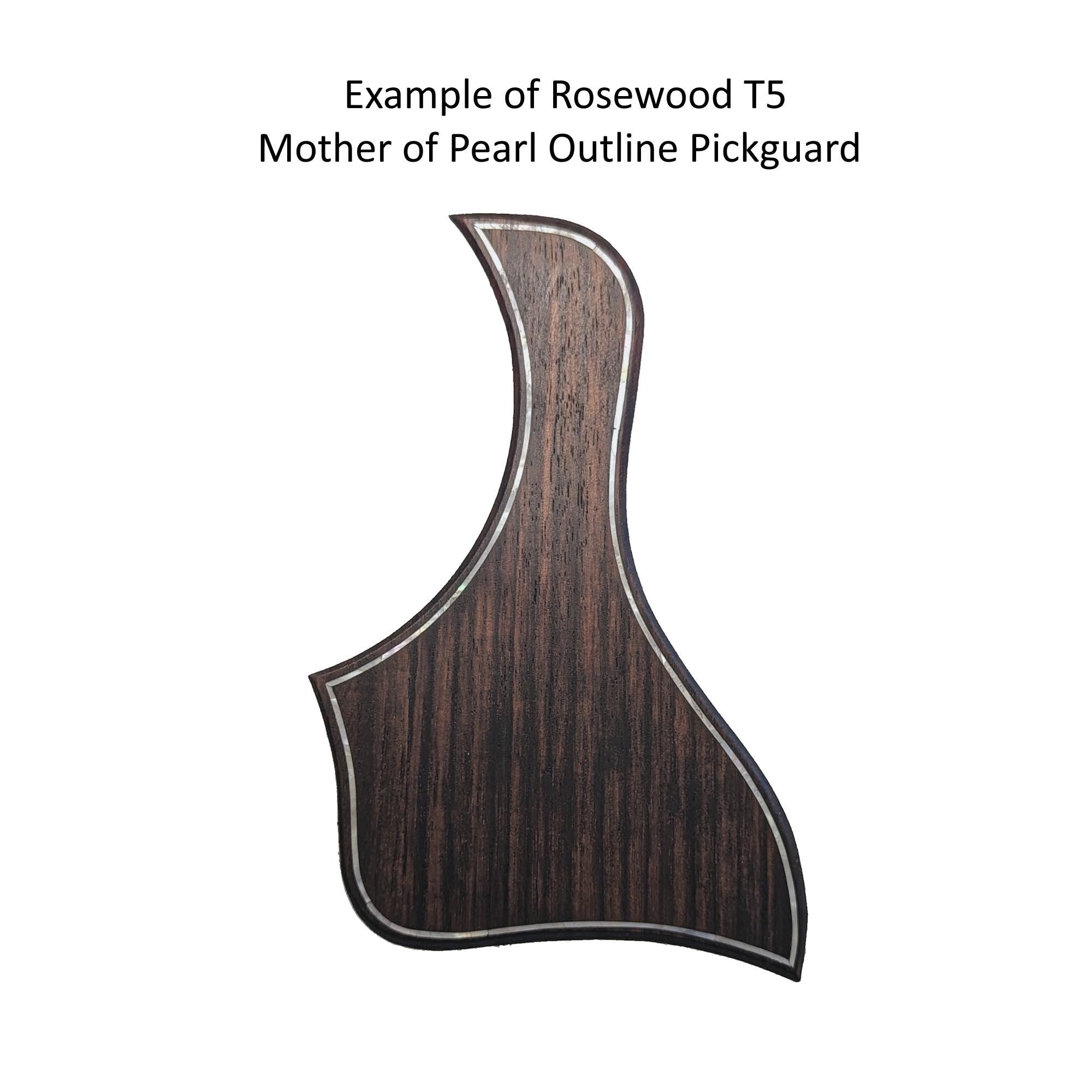 Rosewood Taylor Style Guitar Pickguard: White Mother of Pearl Inlay, Free Mount Option
