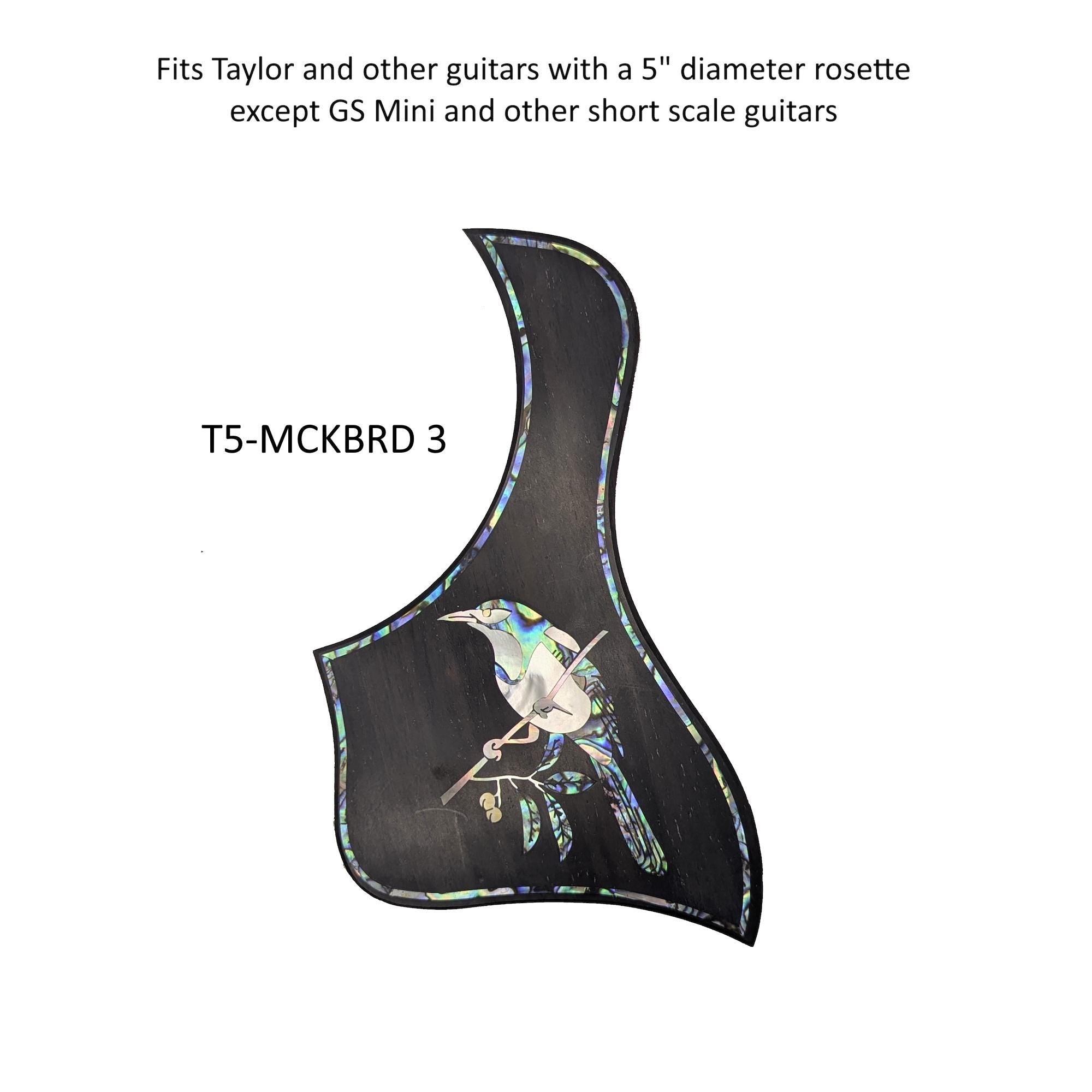 Taylor Style PickguardRosewood, Blue-Green Abalone & White Mother-of-Pearl Inlay Mockingbird Design
