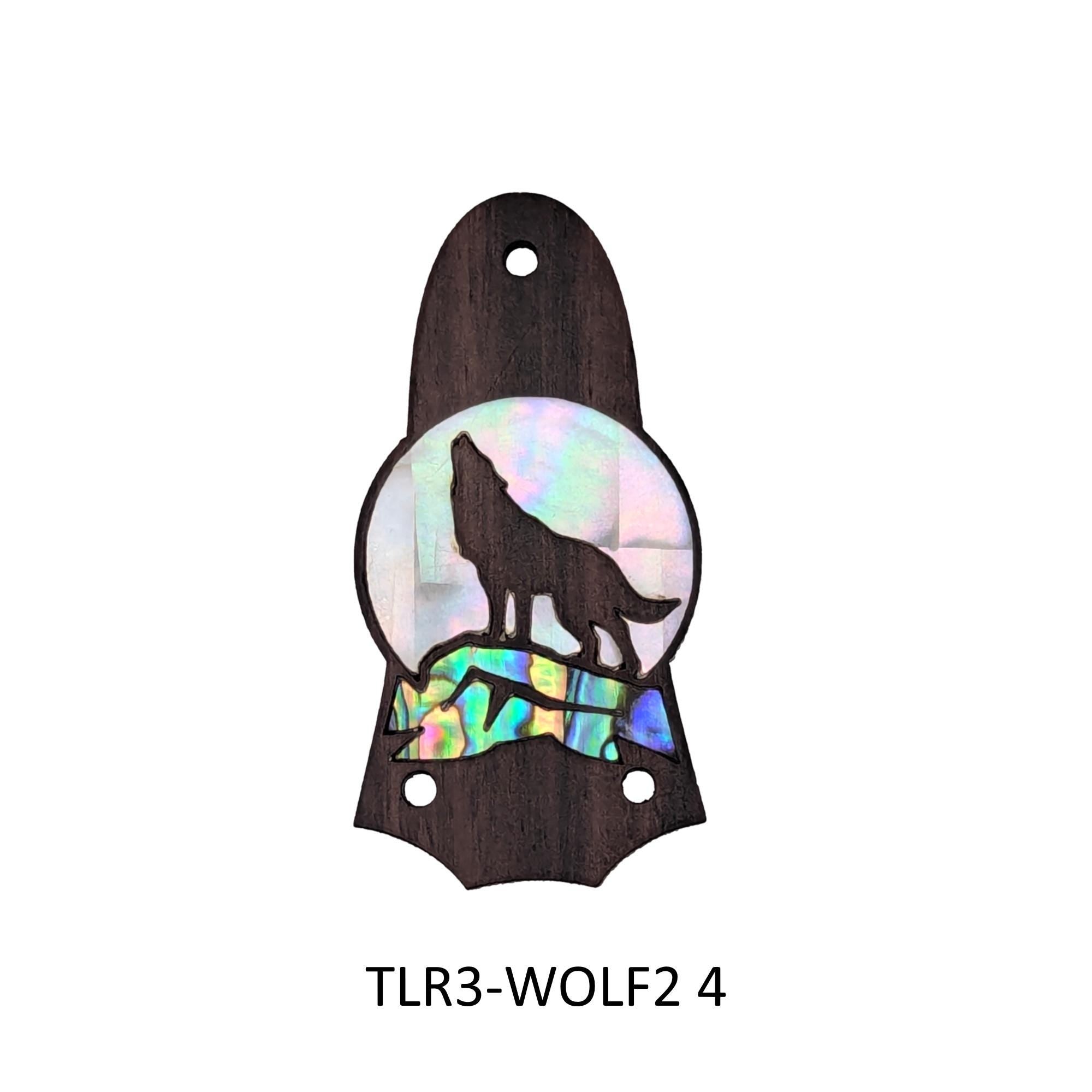 Truss Rod Cover Wolf & Howling Moon Colorful Abalone and White Mother of Pearl Inlay