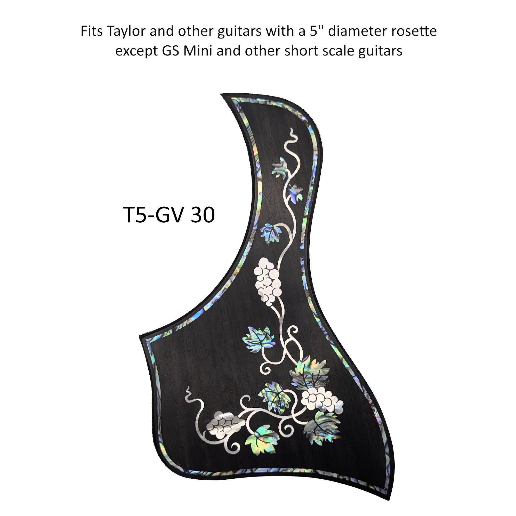 Full Sized Guitar Pickguard with Grapevine Inlay, White Mother of Pearl & Colorful Abalone