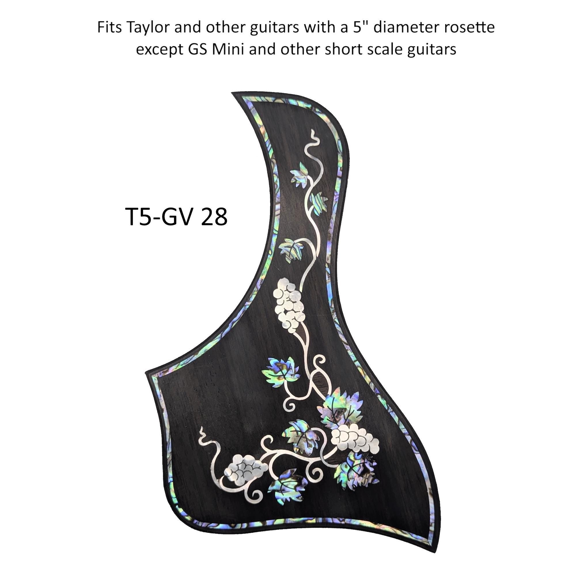 Full Sized Guitar Pickguard with Grapevine Inlay, White Mother of Pearl & Colorful Abalone