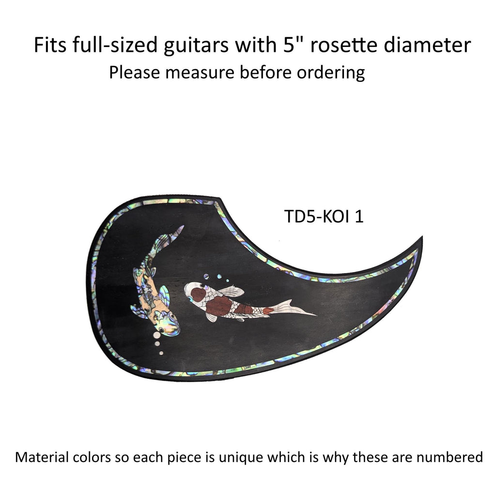 Rosewood Teardrop Guitar Pickguard: Colorful Abalone, Wood & Mother of Pearl Inlay
