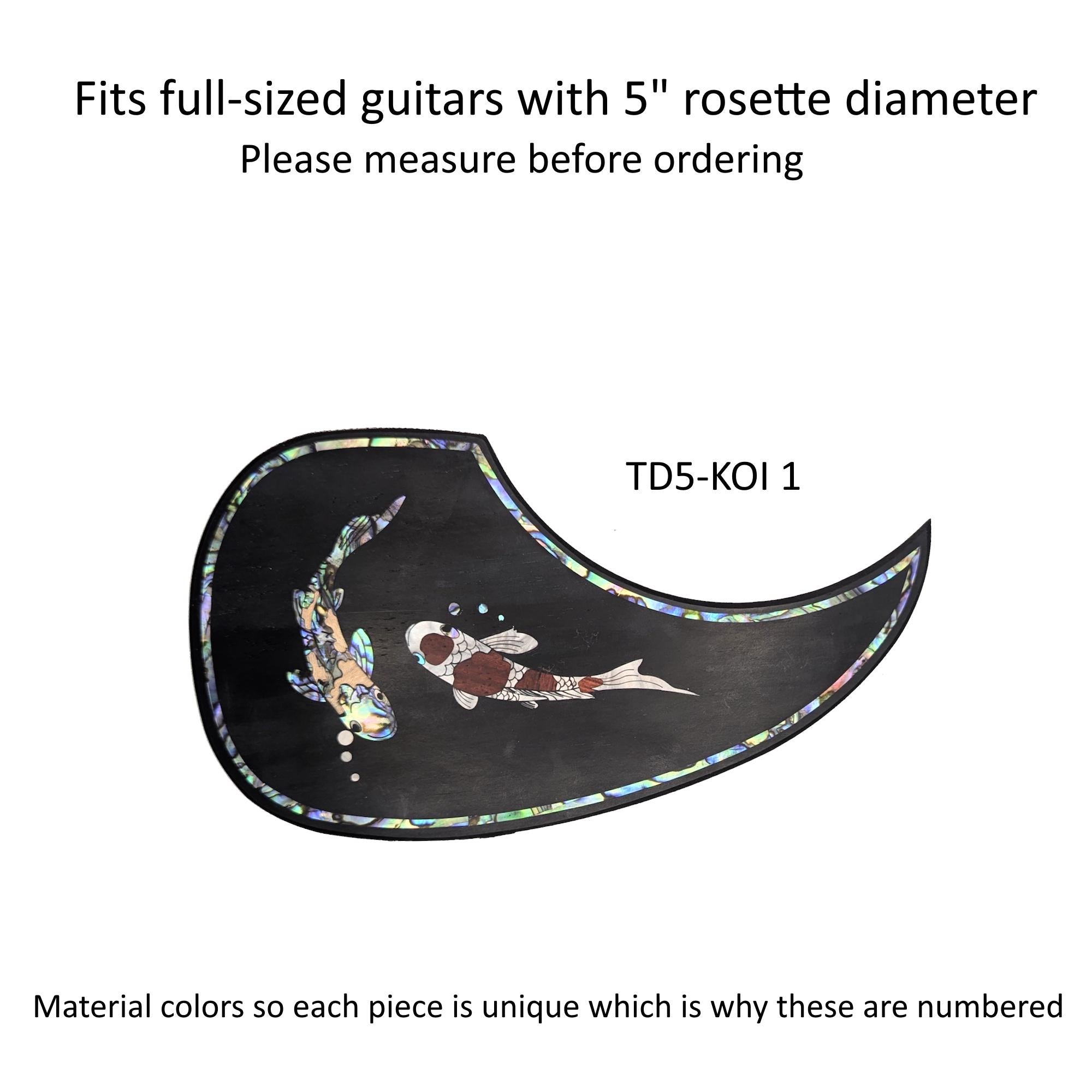 Rosewood Teardrop Guitar Pickguard: Colorful Abalone, Wood & Mother of Pearl Inlay