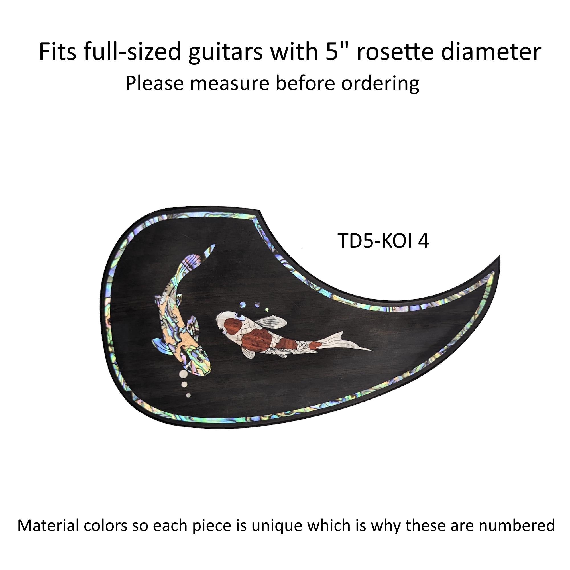 Rosewood Teardrop Guitar Pickguard: Colorful Abalone, Wood & Mother of Pearl Inlay