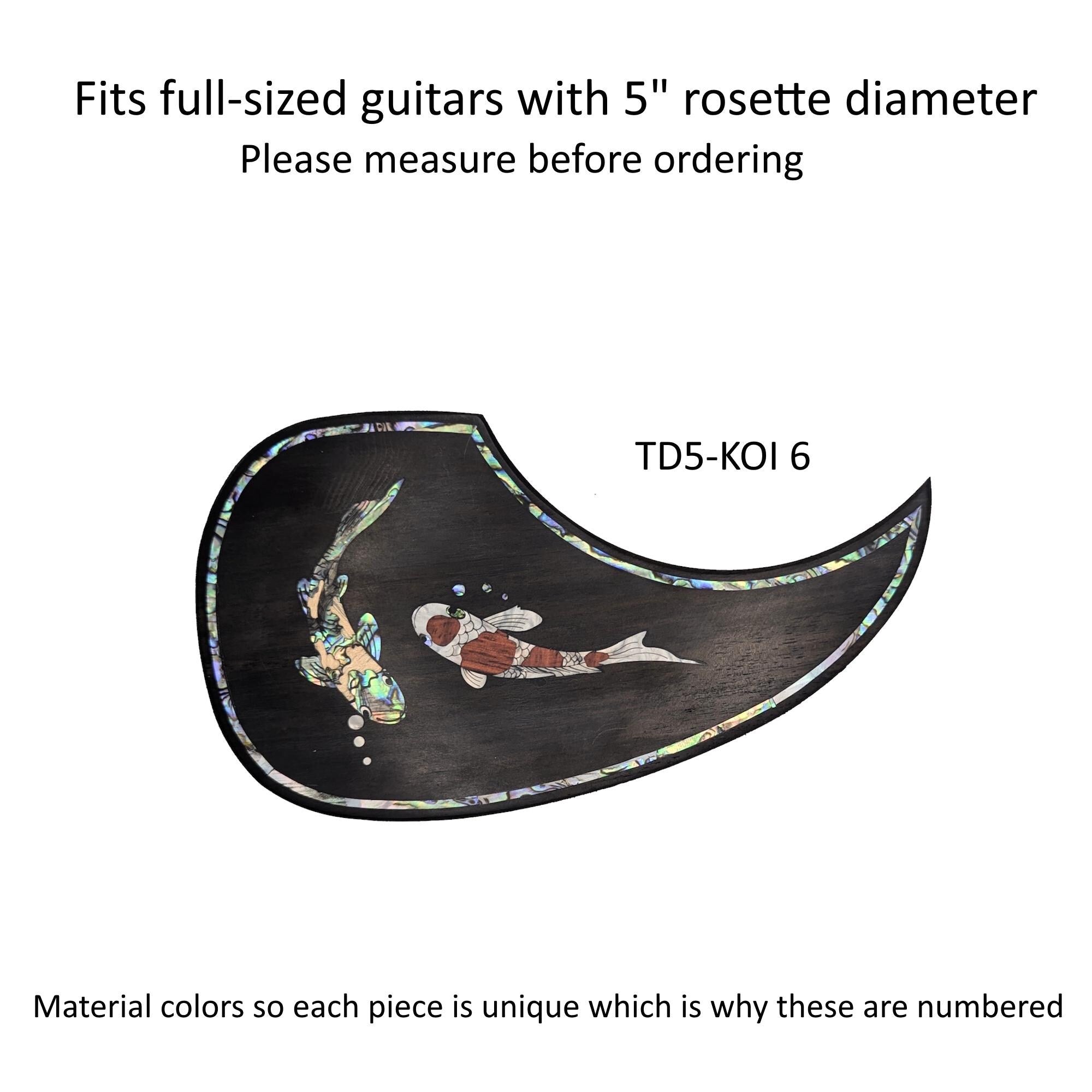 Rosewood Teardrop Guitar Pickguard: Colorful Abalone, Wood & Mother of Pearl Inlay