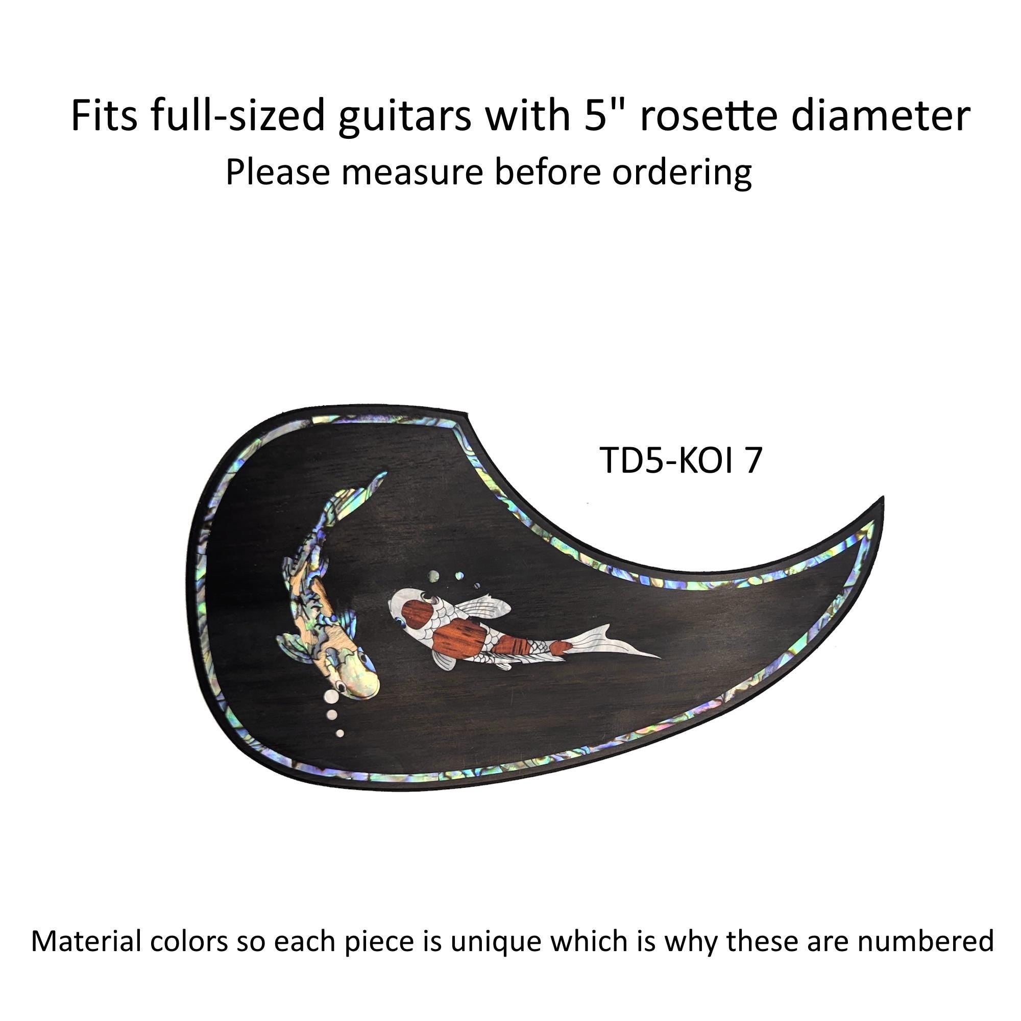 Rosewood Teardrop Guitar Pickguard: Colorful Abalone, Wood & Mother of Pearl Inlay