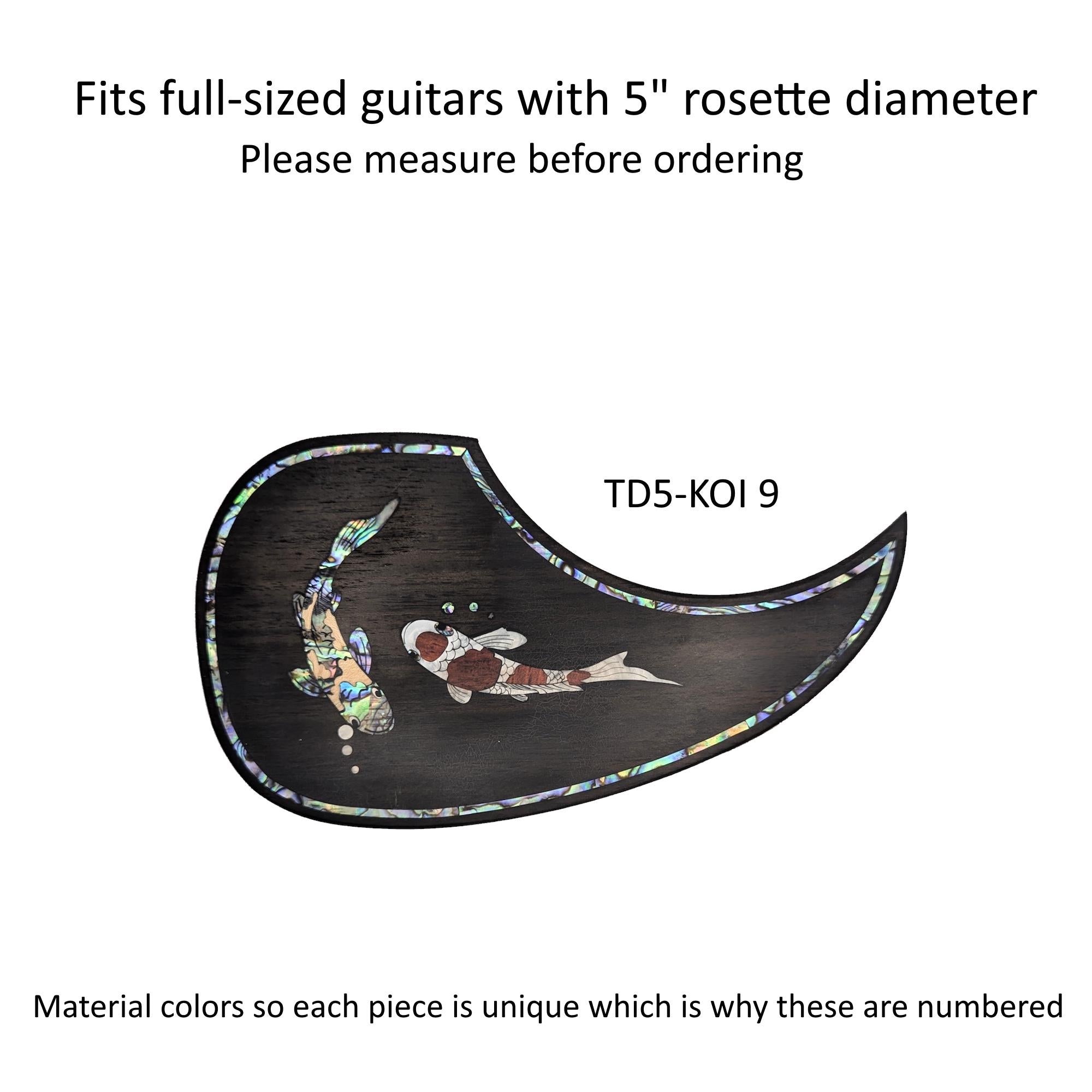 Rosewood Teardrop Guitar Pickguard: Colorful Abalone, Wood & Mother of Pearl Inlay