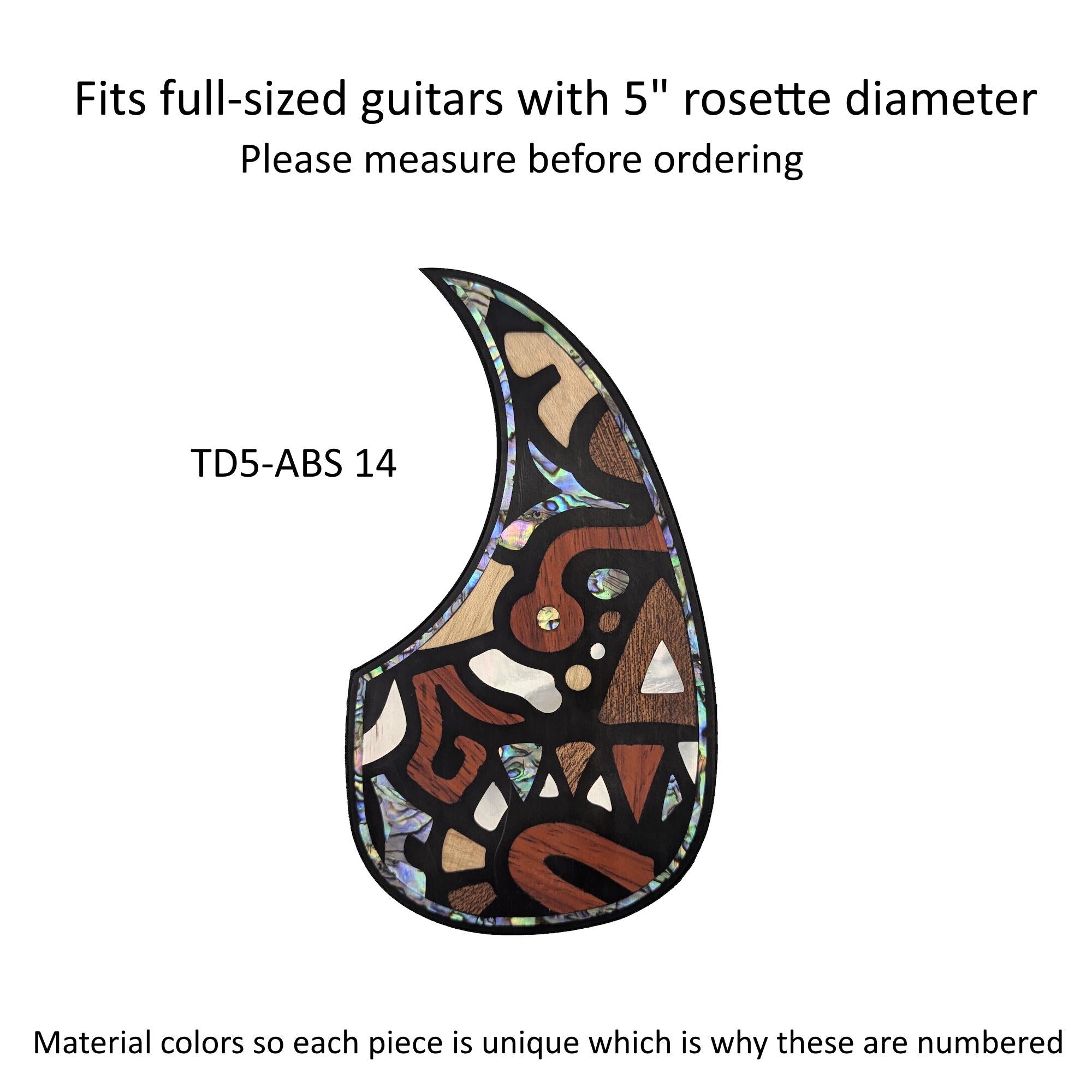 Rosewood Teardrop Guitar Pickguard with Abstract Design Inlay