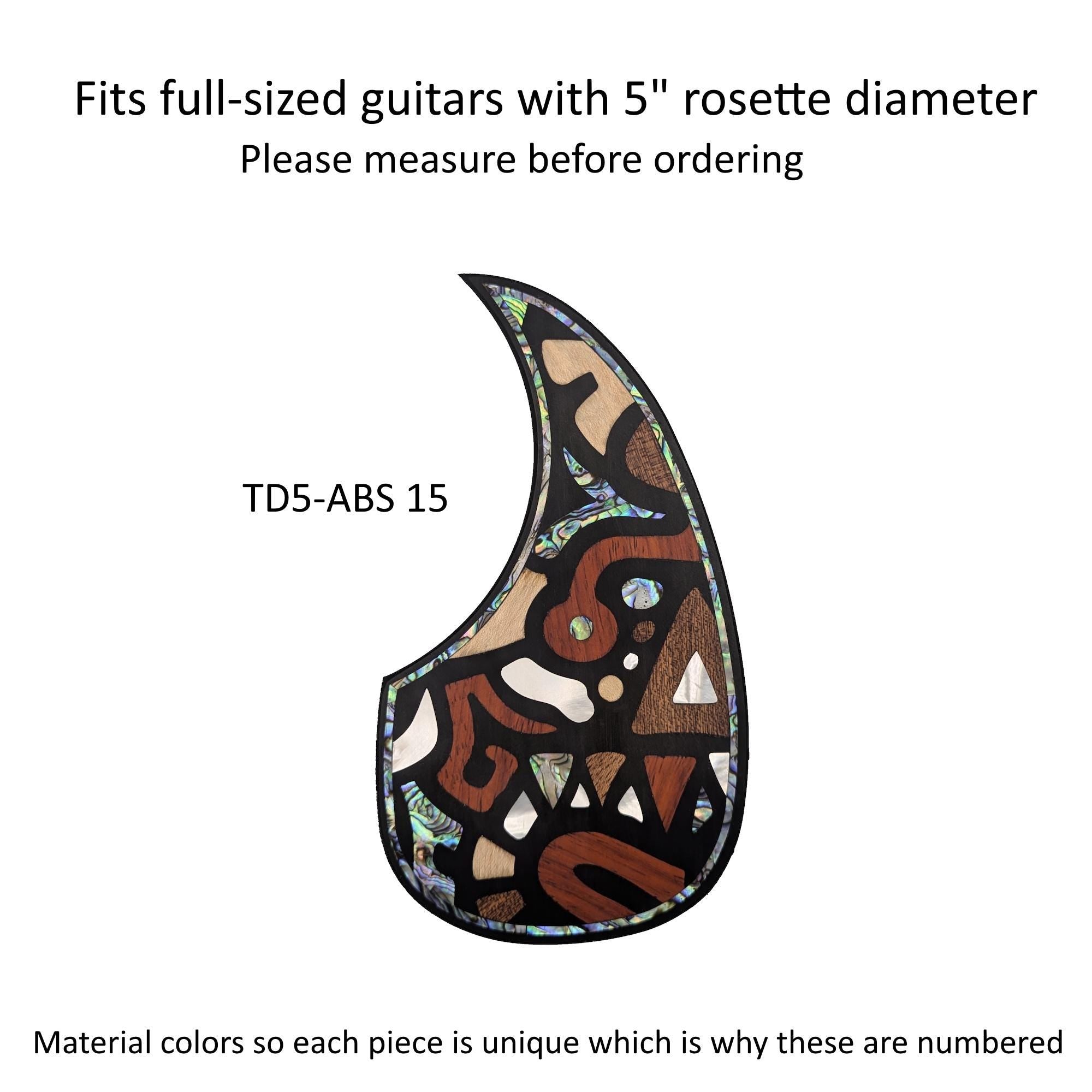Rosewood Teardrop Guitar Pickguard with Abstract Design Inlay