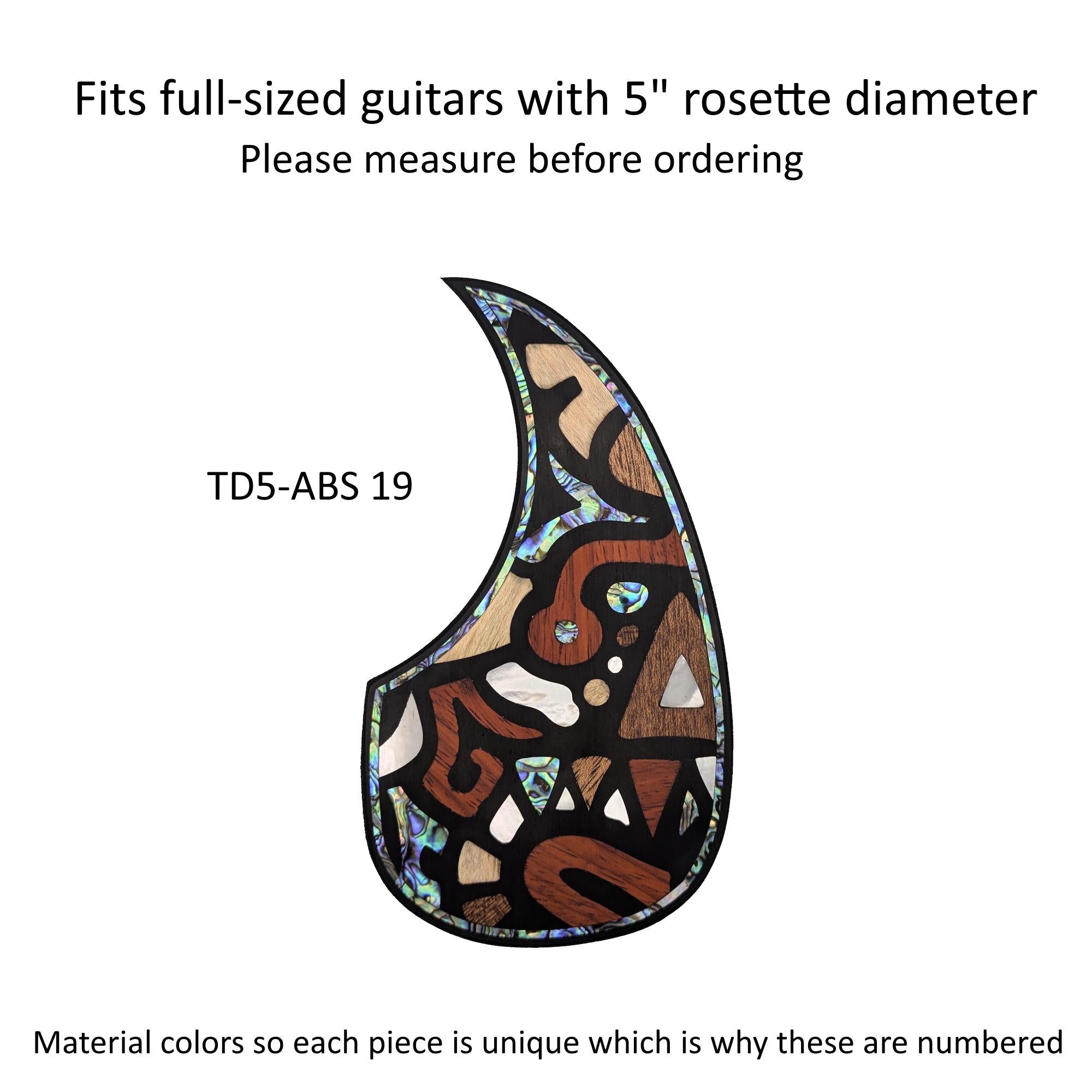 Rosewood Teardrop Guitar Pickguard with Abstract Design Inlay