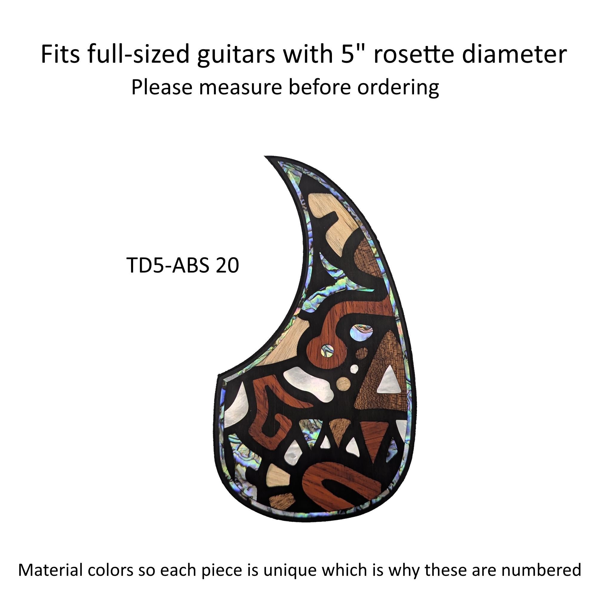 Rosewood Teardrop Guitar Pickguard with Abstract Design Inlay
