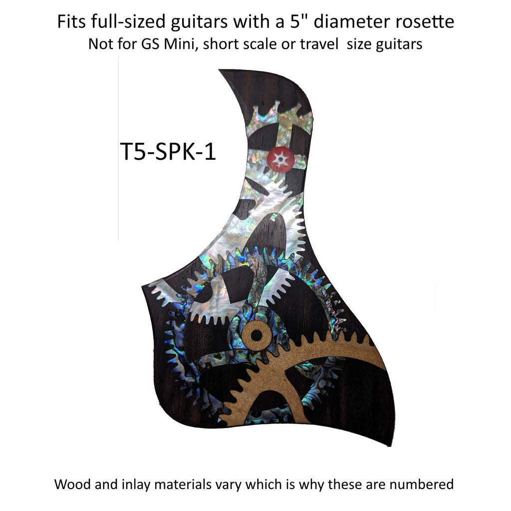 Taylor Guitar Pickguard, Rosewood Abalone Mother of Pearl "Gears" Design Inlay, Free Mount System