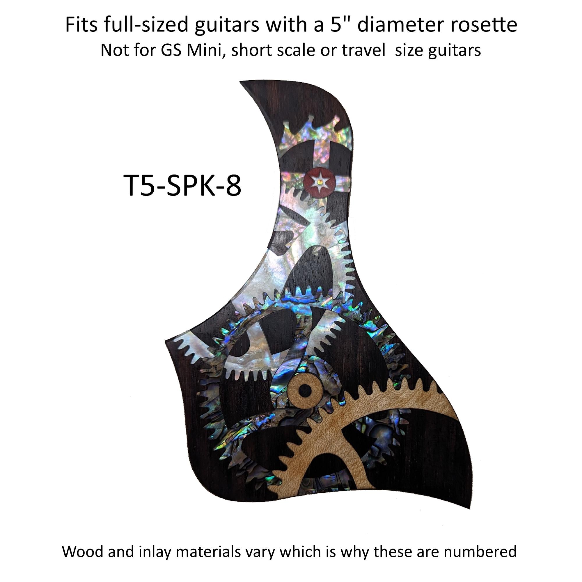 Taylor Guitar Pickguard, Rosewood Abalone Mother of Pearl "Gears" Design Inlay, Free Mount System