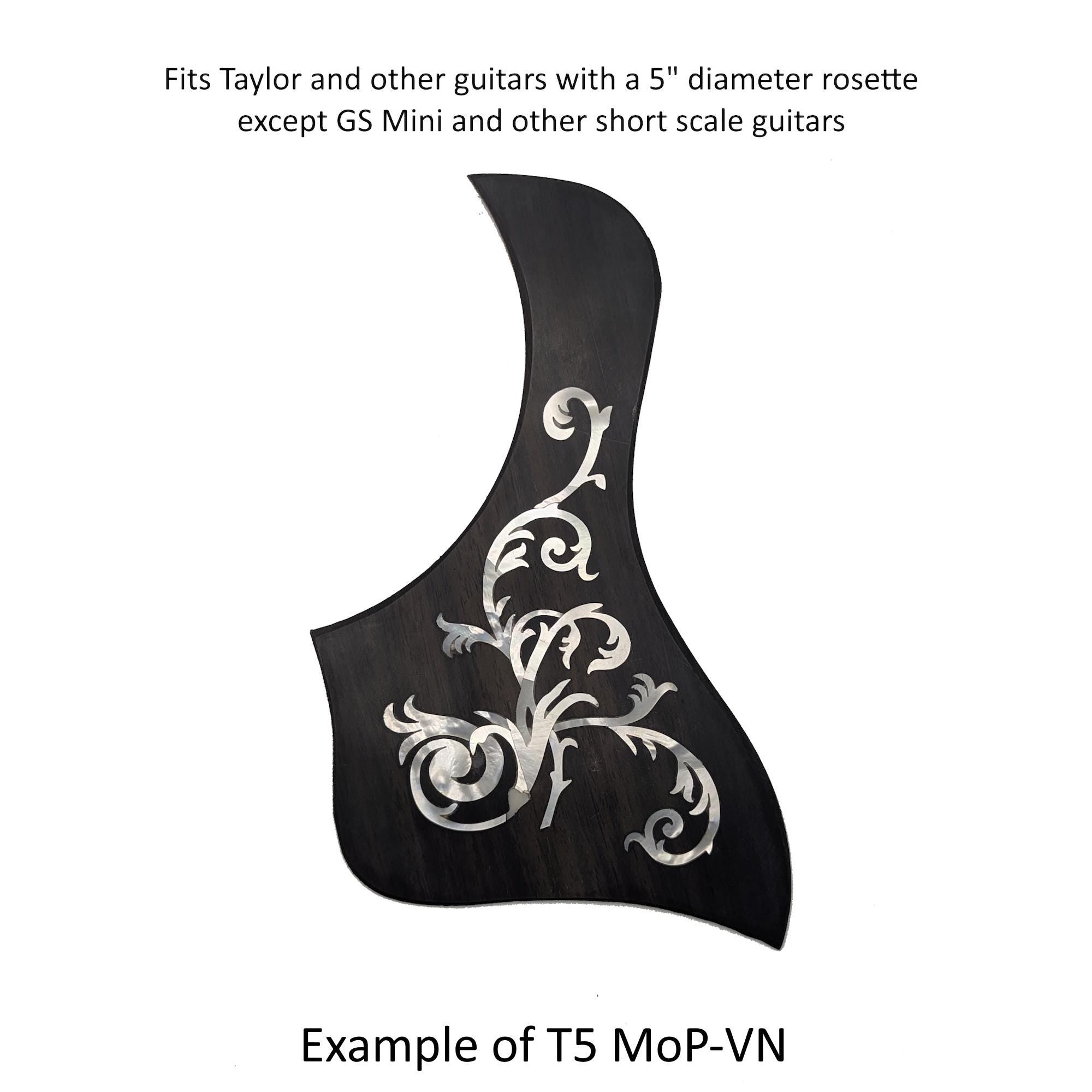 Made to Fit Taylor Guitars- Rosewood Pickguard with White Mother of Pearl Vine Inlay