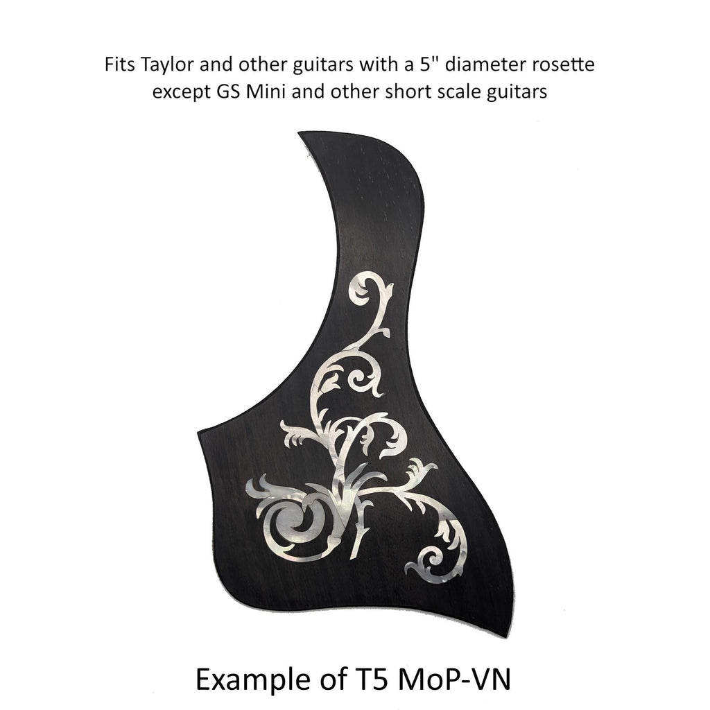 Made to Fit Taylor Guitars- Rosewood Pickguard with White Mother of Pearl Vine Inlay