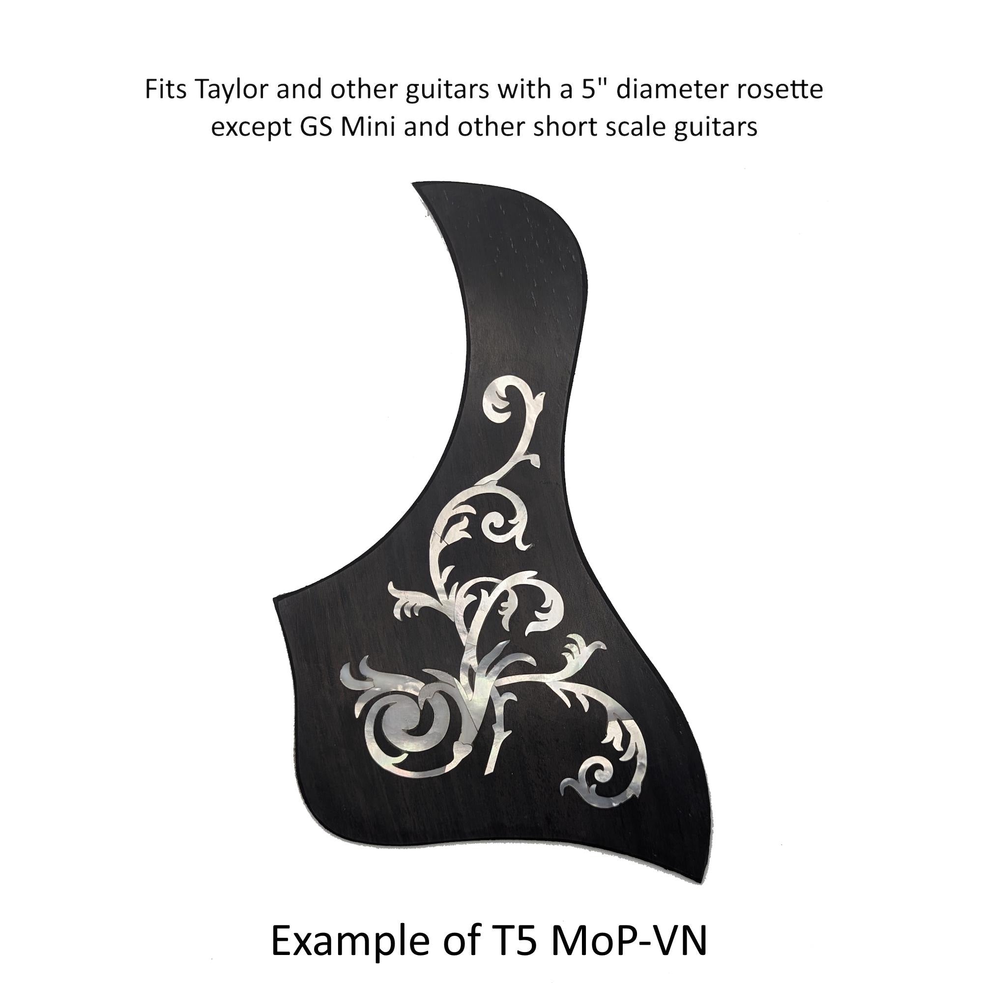 Made to Fit Taylor Guitars- Rosewood Pickguard with White Mother of Pearl Vine Inlay