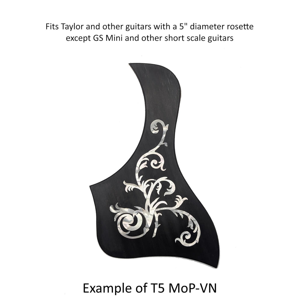 Made to Fit Taylor Guitars- Rosewood Pickguard with White Mother of Pearl Vine Inlay