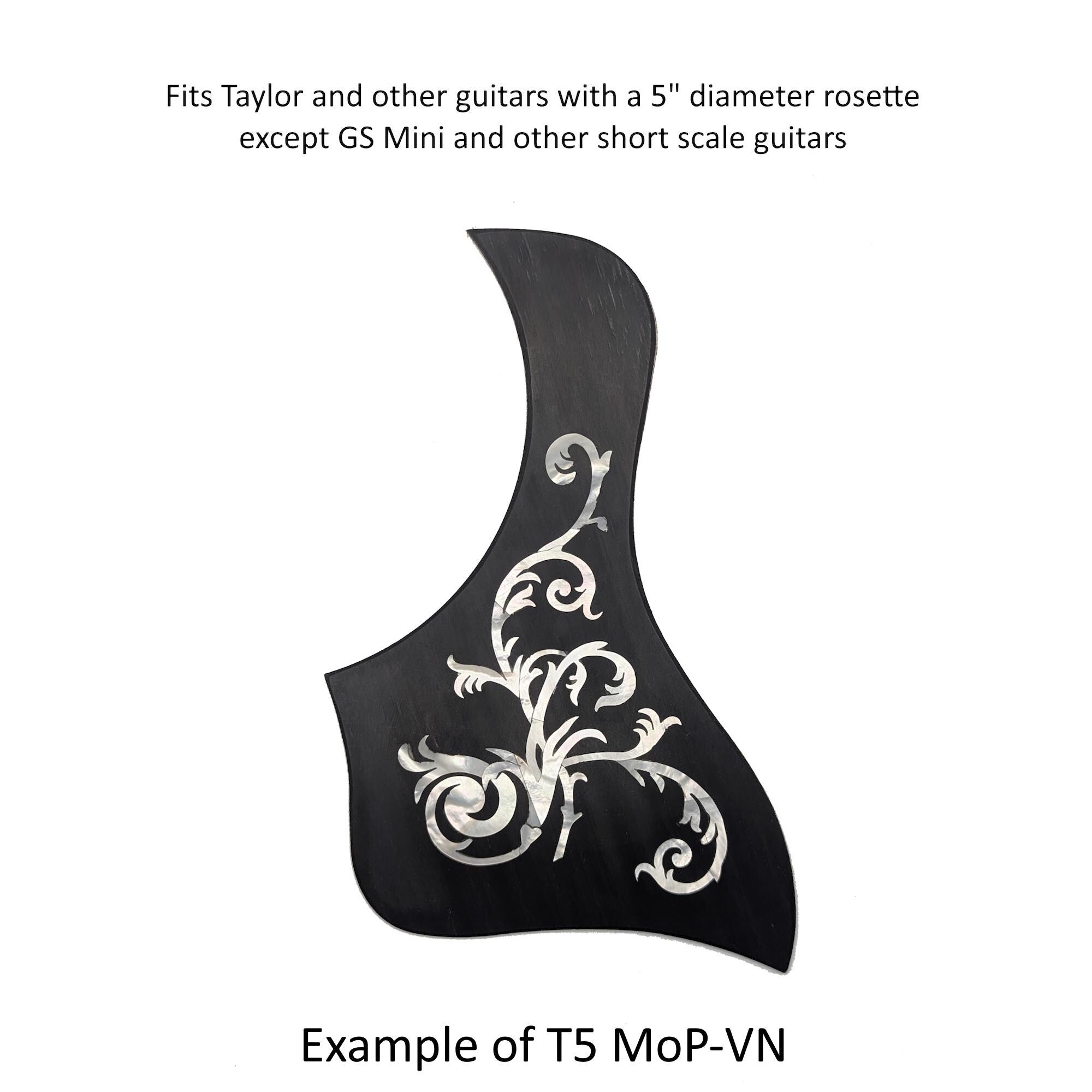 Made to Fit Taylor Guitars- Rosewood Pickguard with White Mother of Pearl Vine Inlay