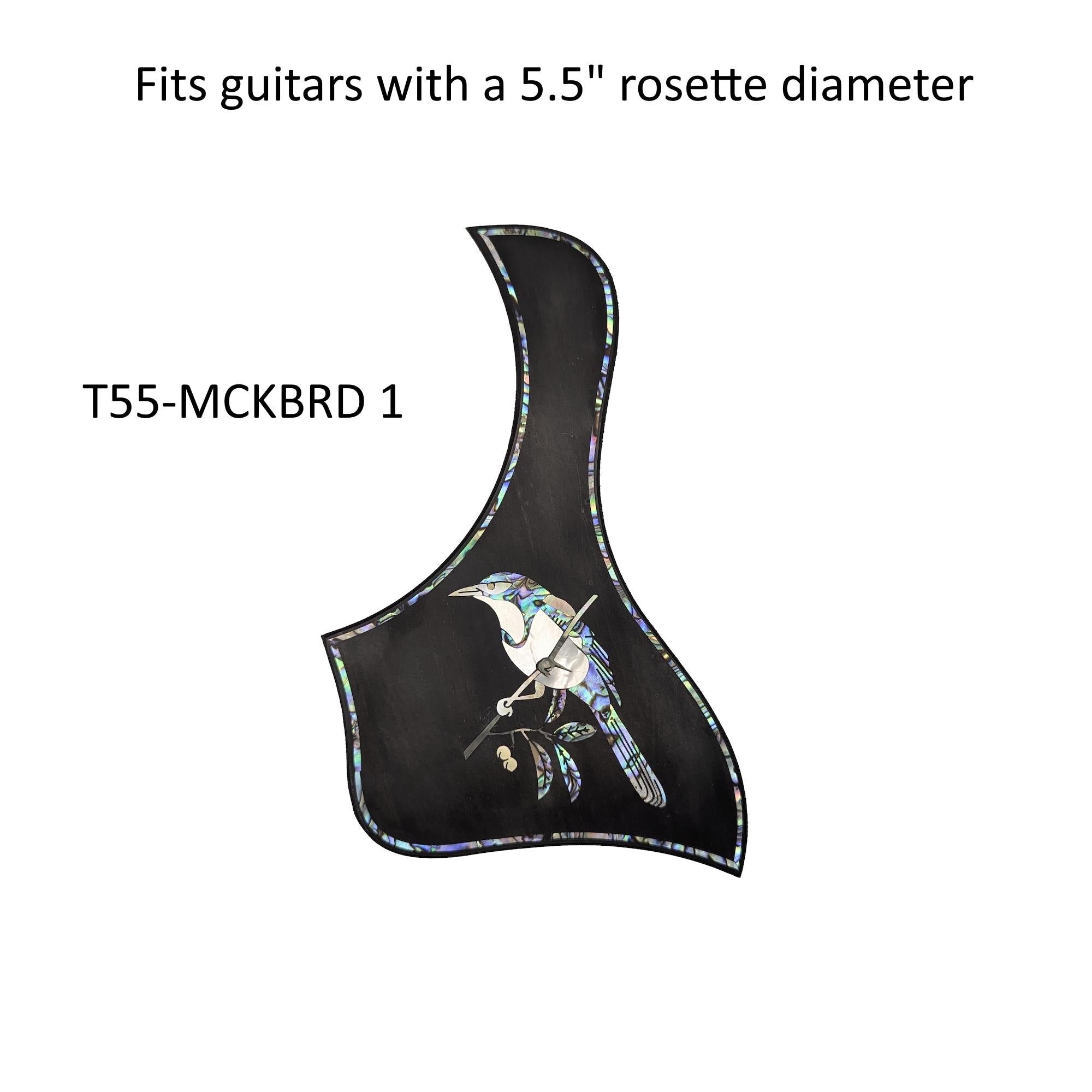 Mockingbird Design Guitar Pickguard Blue-Green Abalone & White Mother-of-Pearl Inlay 5.5"