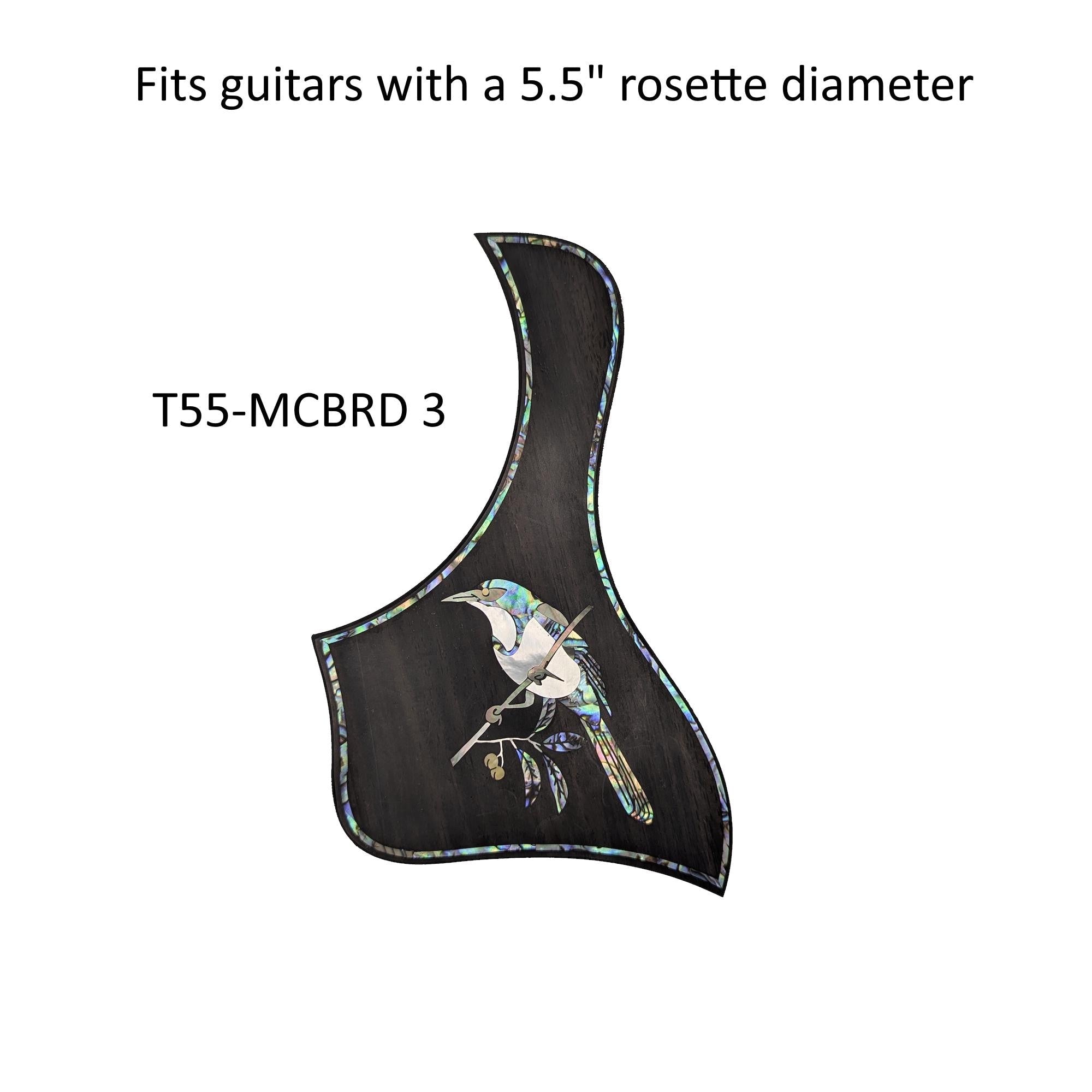 Mockingbird Design Guitar Pickguard Blue-Green Abalone & White Mother-of-Pearl Inlay 5.5"