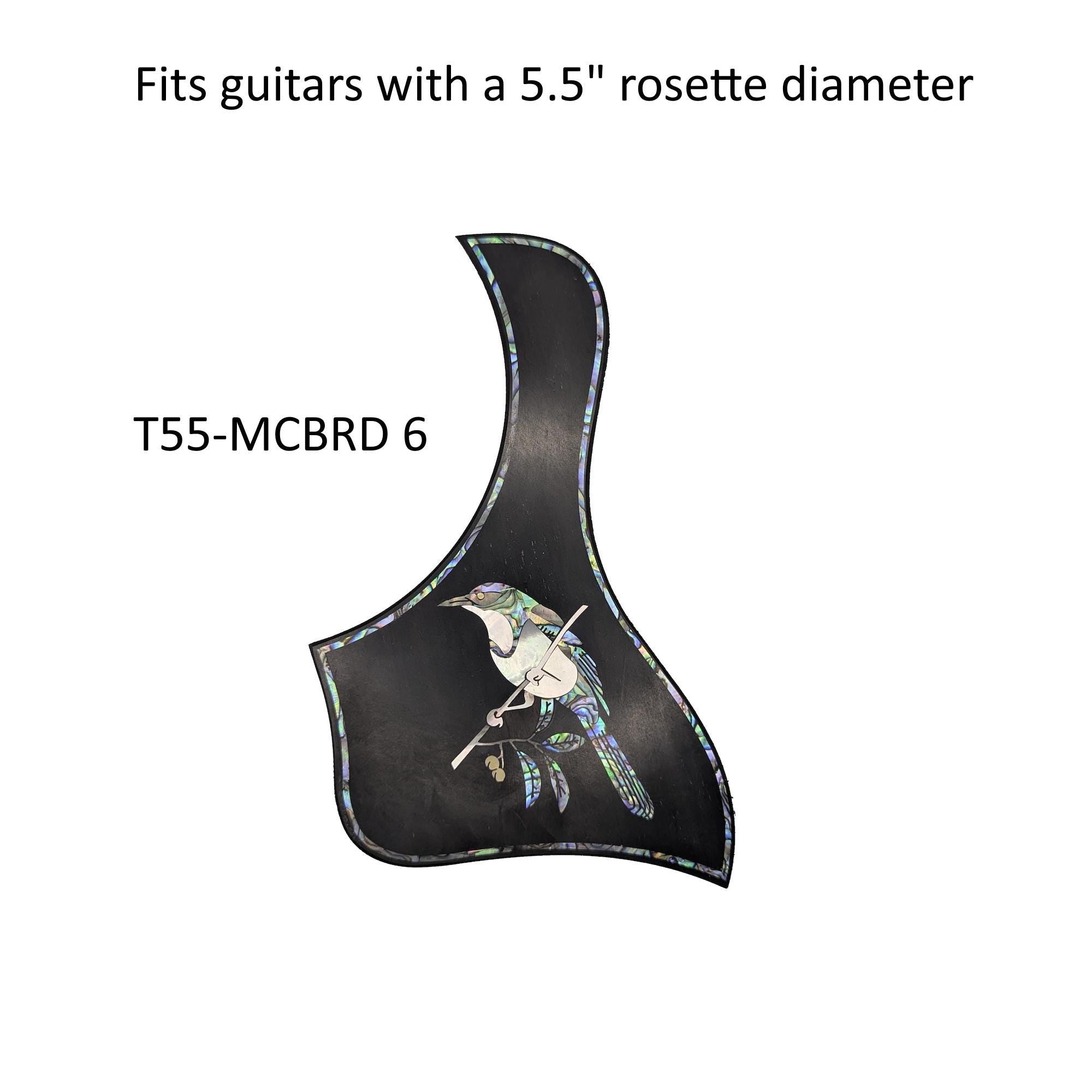 Mockingbird Design Guitar Pickguard Blue-Green Abalone & White Mother-of-Pearl Inlay 5.5"