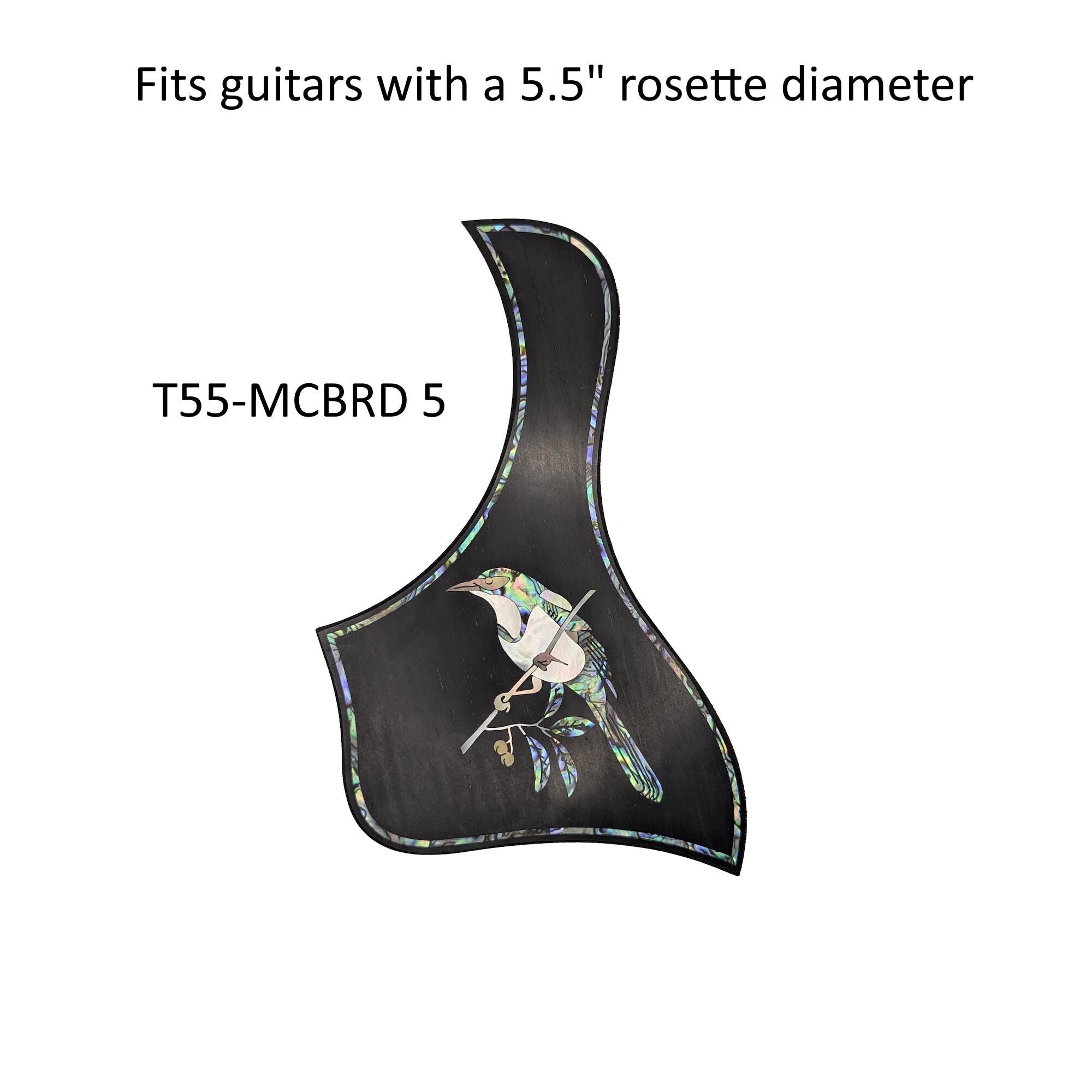 Mockingbird Design Guitar Pickguard Blue-Green Abalone & White Mother-of-Pearl Inlay 5.5"